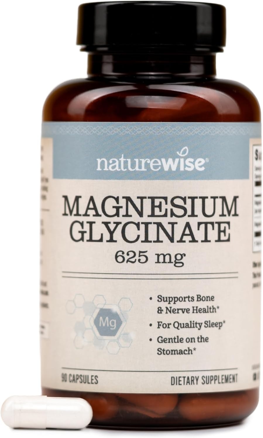 image:imageNatureWise Magnesium Glycinate 625 mg High Absorption Chelated Magnesium Glycinate for Sleep Relaxation Muscle amp Bones Gentle on Stomach Vegan NonGMO 90 Capsules90Day SupplyUnflavored