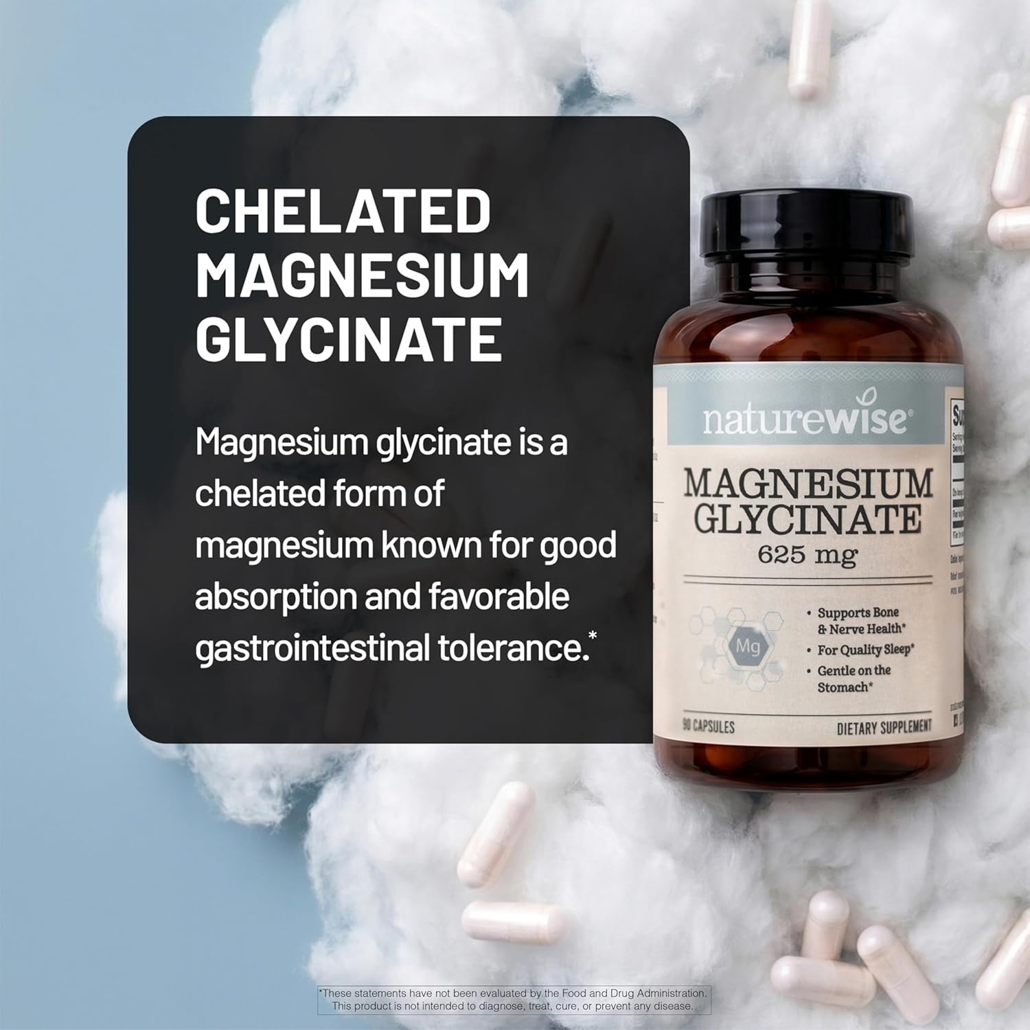 image:imageNatureWise Magnesium Glycinate 625 mg High Absorption Chelated Magnesium Glycinate for Sleep Relaxation Muscle amp Bones Gentle on Stomach Vegan NonGMO 90 Capsules90Day SupplyUnflavored