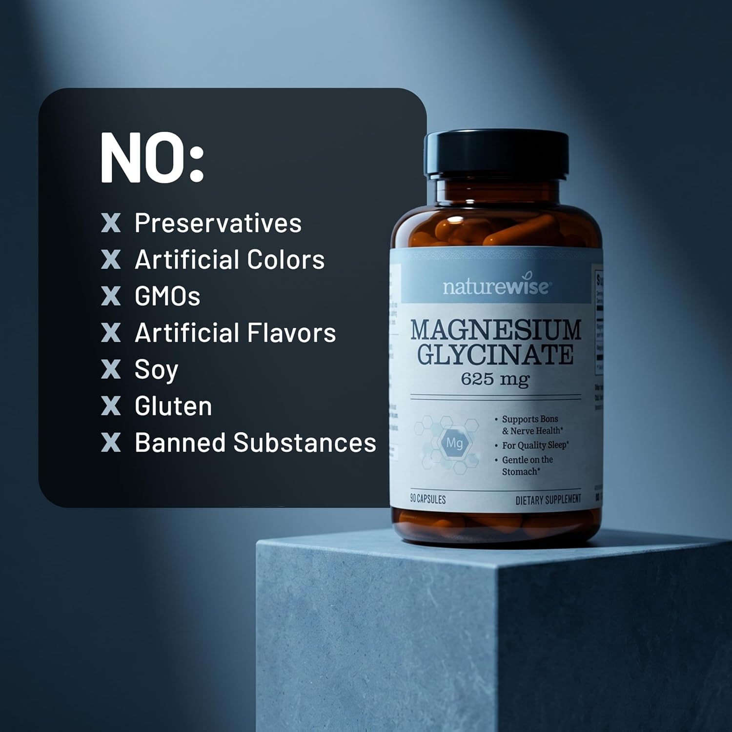 image:imageNatureWise Magnesium Glycinate 625 mg High Absorption Chelated Magnesium Glycinate for Sleep Relaxation Muscle amp Bones Gentle on Stomach Vegan NonGMO 90 Capsules90Day SupplyUnflavored
