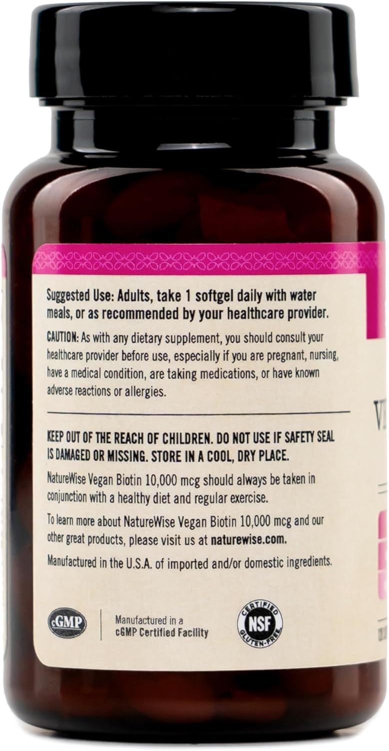 image:imageNatureWise Max Strength Vegan Biotin 10000mcg for Women amp Men Healthy Skin amp Hair Support NSF GlutenFree Certified NonGMO USA Manufactured 120 Softgels120Day Supply