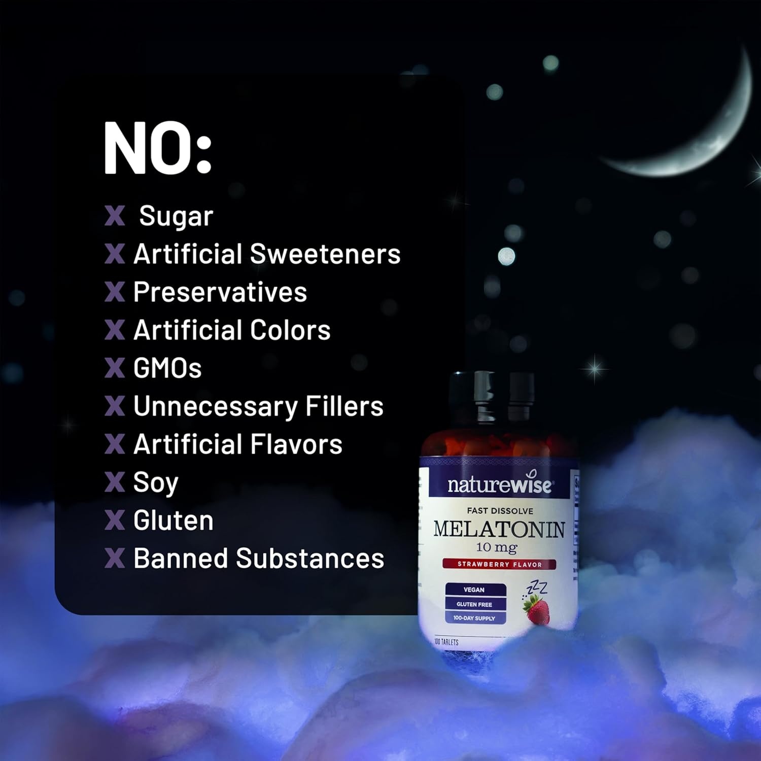 image:imageNatureWise Melatonin 10mg Sugar Free Fast Dissolve Melatonin Supplement NonGMO Vegan USA Manufactured 100 Tablets100 Day Supply10MG