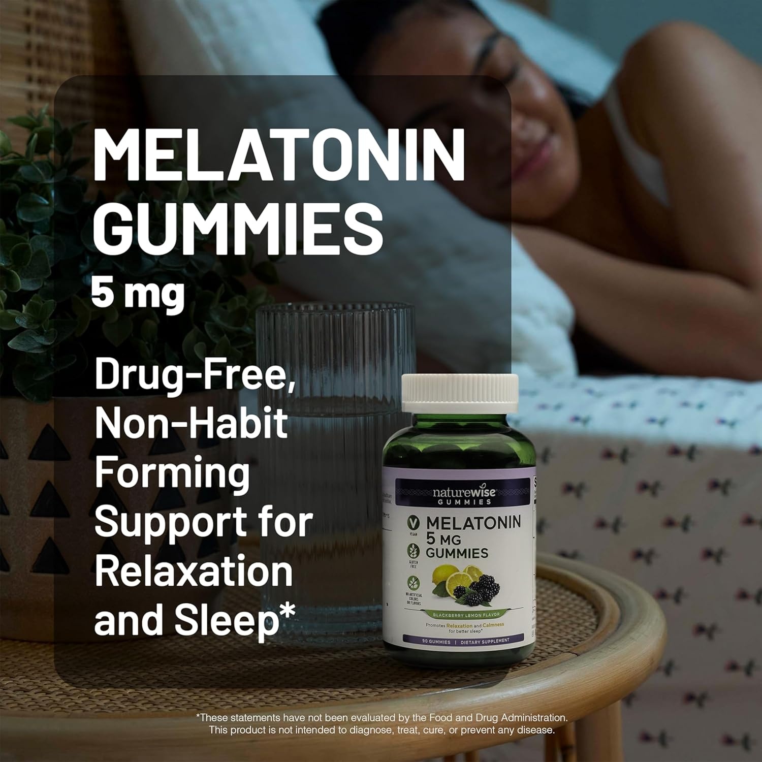 image:imageNatureWise Melatonin Gummies 5mg NonHabit Forming Sleep Support Supplement with Ashwagandha Valerian Root BlackBerryLemon Flavor Vegan Gluten Free NonGMO 60 Count30Day Supply