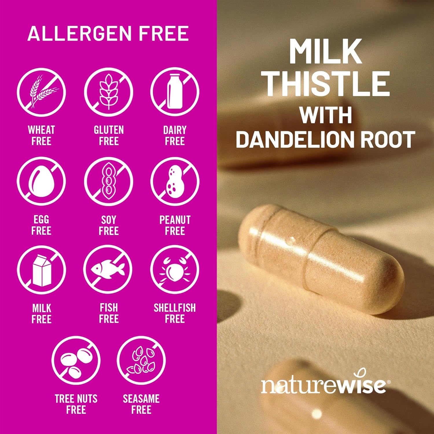 image:imageNatureWise Milk Thistle with Dandelion Root Silymarin Antioxidant Liver amp Kidney Health Support Supplement Vegan NonGMO Gluten Free 60 Count60Day Supply180 Count Pack of 1