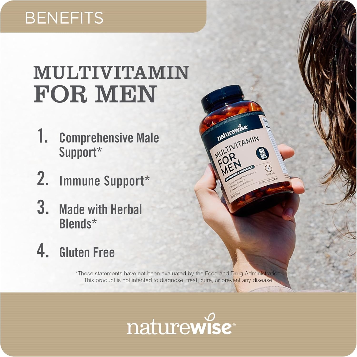 image:imageNatureWise Multivitamin for Men Daily Male Support Minerals amp Herbs for Energy Performance Immunity with Vitamin A C D BComplex Soy amp GlutenFree NonGMO 90 Capsules45Day SupplyUnflavored