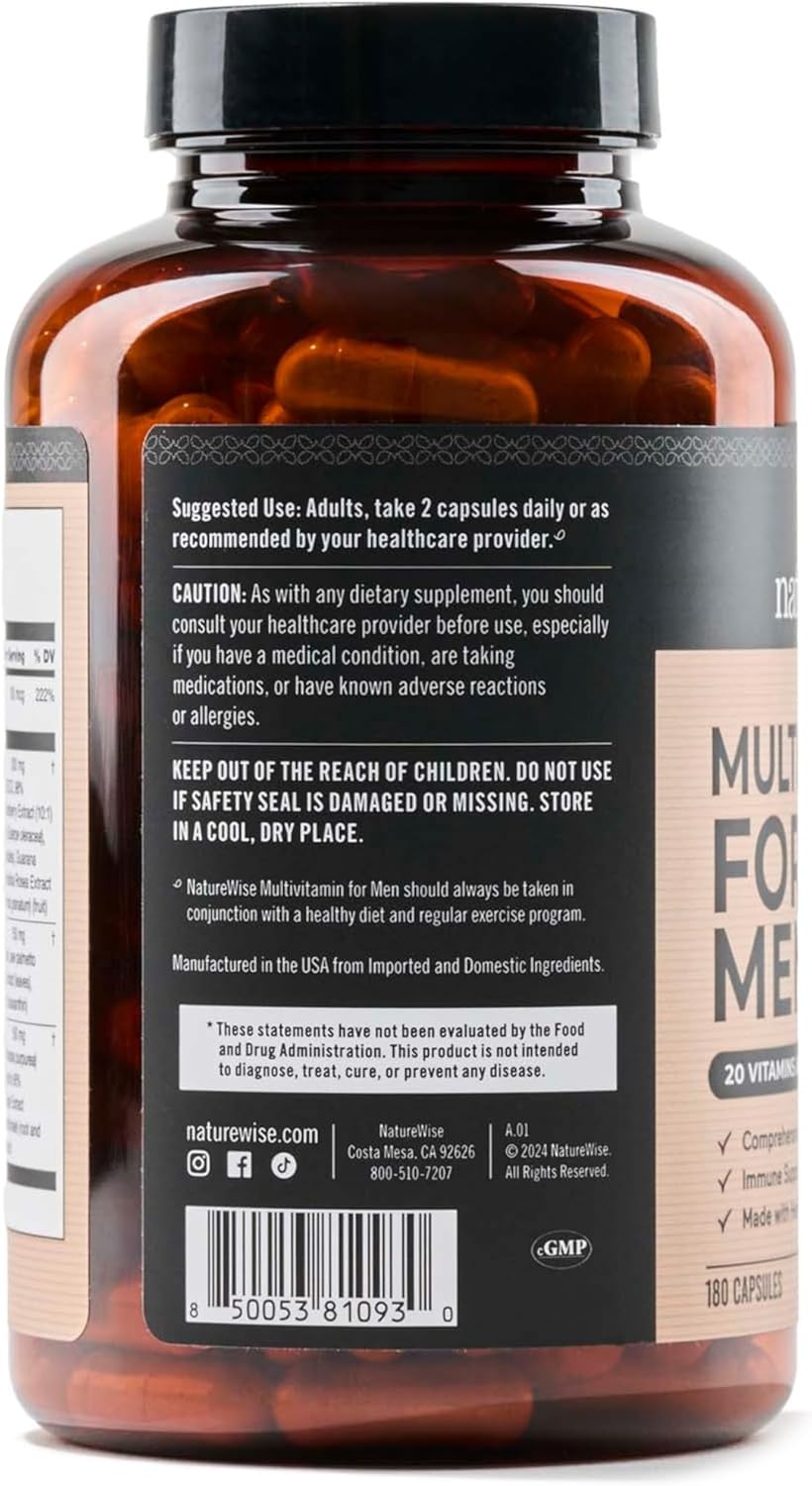 image:imageNatureWise Multivitamin for Men Daily Male Support Minerals amp Herbs for Energy Performance Immunity with Vitamin A C D BComplex Soy amp GlutenFree NonGMO 90 Capsules45Day SupplyUnflavored