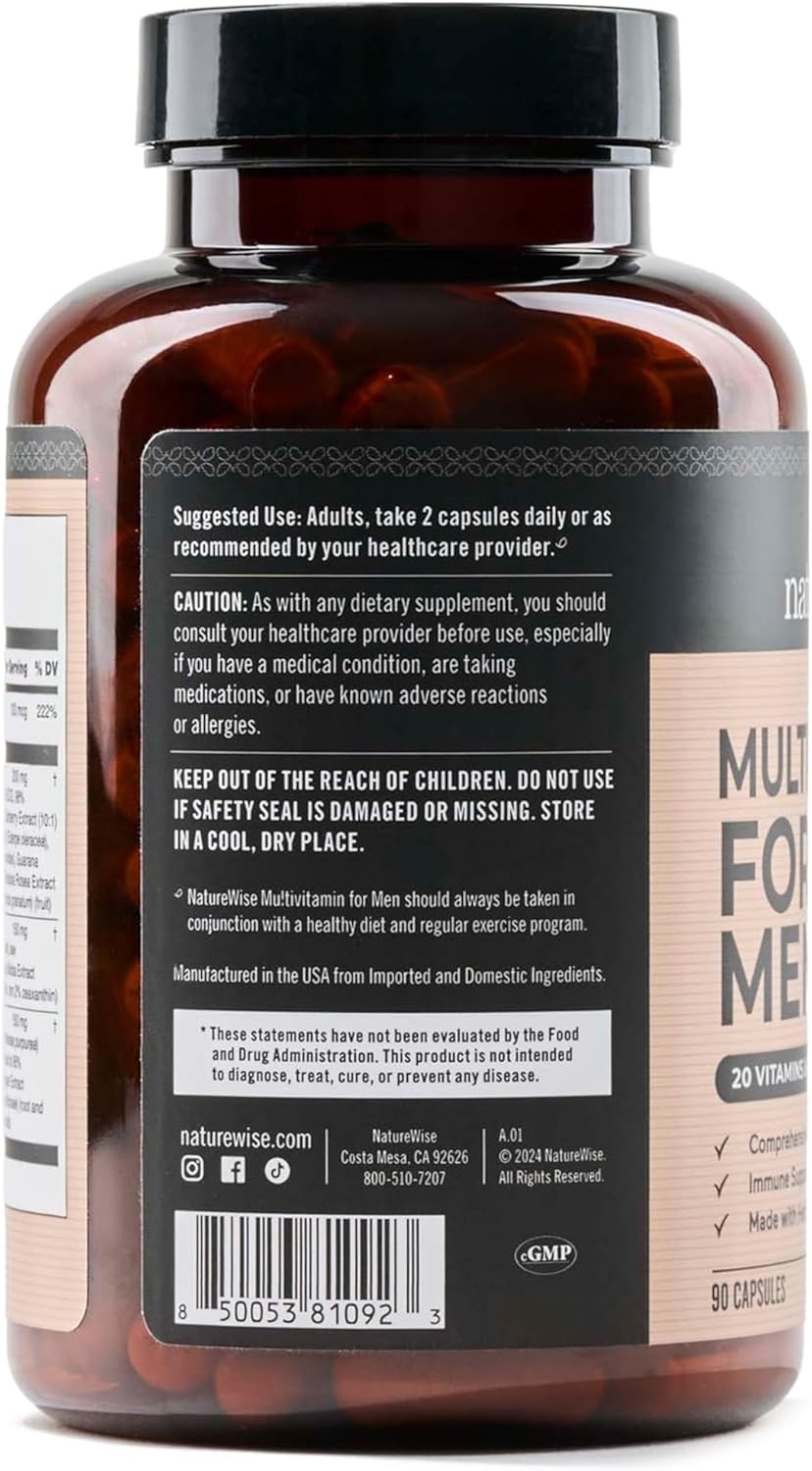 image:imageNatureWise Multivitamin for Men Daily Male Support Minerals amp Herbs for Energy Performance Immunity with Vitamin A C D BComplex Soy amp GlutenFree NonGMO 90 Capsules45Day SupplyUnflavored