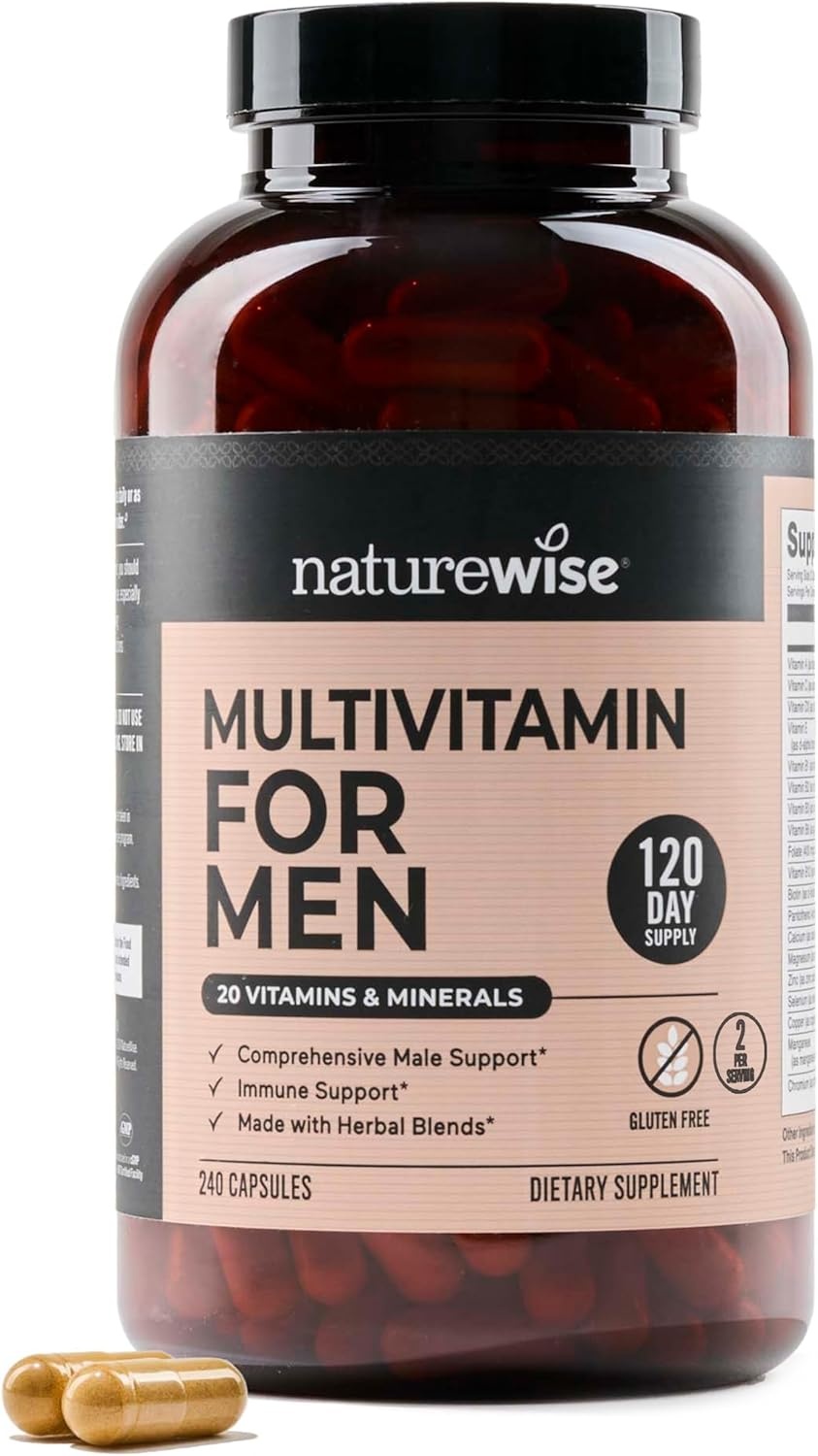 image:imageNatureWise Multivitamin for Men Daily Male Support Minerals amp Herbs for Energy Performance Immunity with Vitamin A C D BComplex Soy amp GlutenFree NonGMO 90 Capsules45Day SupplyUnflavored