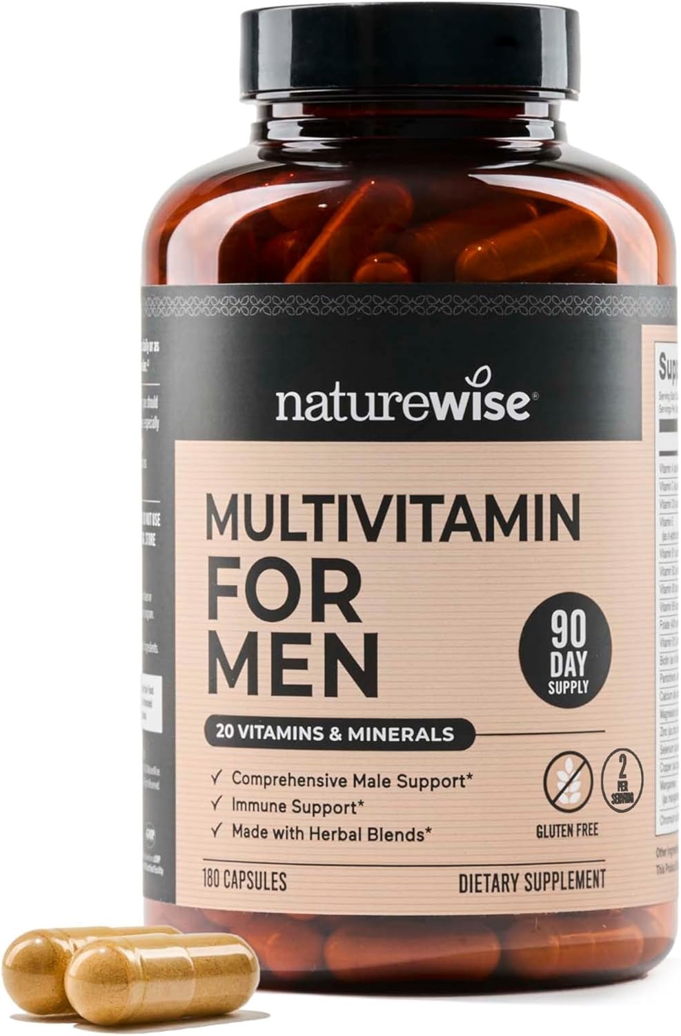 image:imageNatureWise Multivitamin for Men Daily Male Support Minerals amp Herbs for Energy Performance Immunity with Vitamin A C D BComplex Soy amp GlutenFree NonGMO 90 Capsules45Day SupplyUnflavored