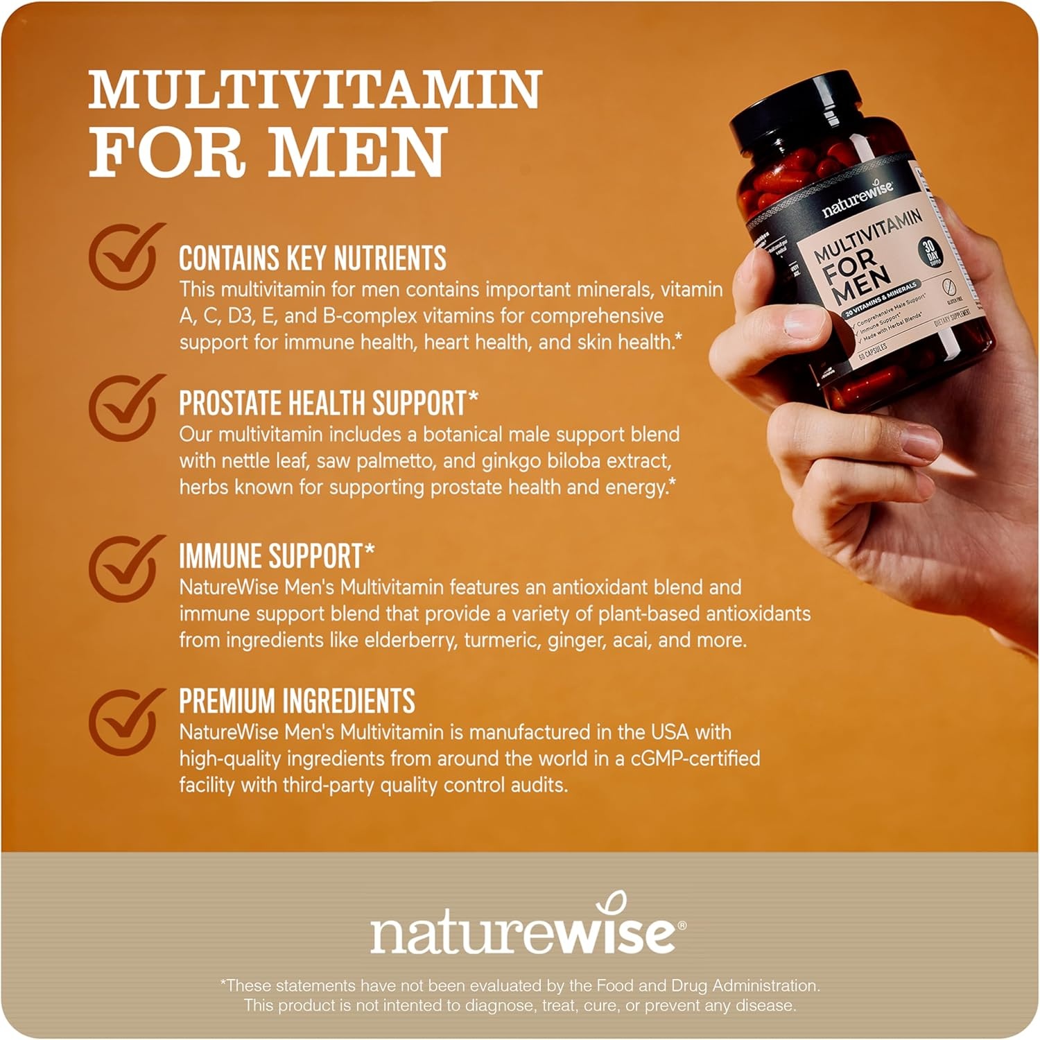 image:imageNatureWise Multivitamin for Men Daily Male Support Minerals amp Herbs for Energy Performance Immunity with Vitamin A C D BComplex Soy amp GlutenFree NonGMO 90 Capsules45Day SupplyUnflavored