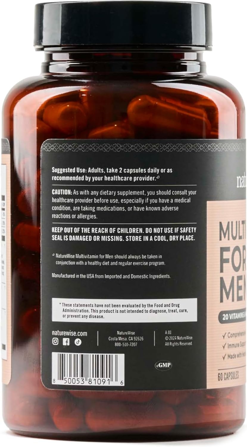 image:imageNatureWise Multivitamin for Men Daily Male Support Minerals amp Herbs for Energy Performance Immunity with Vitamin A C D BComplex Soy amp GlutenFree NonGMO 90 Capsules45Day SupplyUnflavored