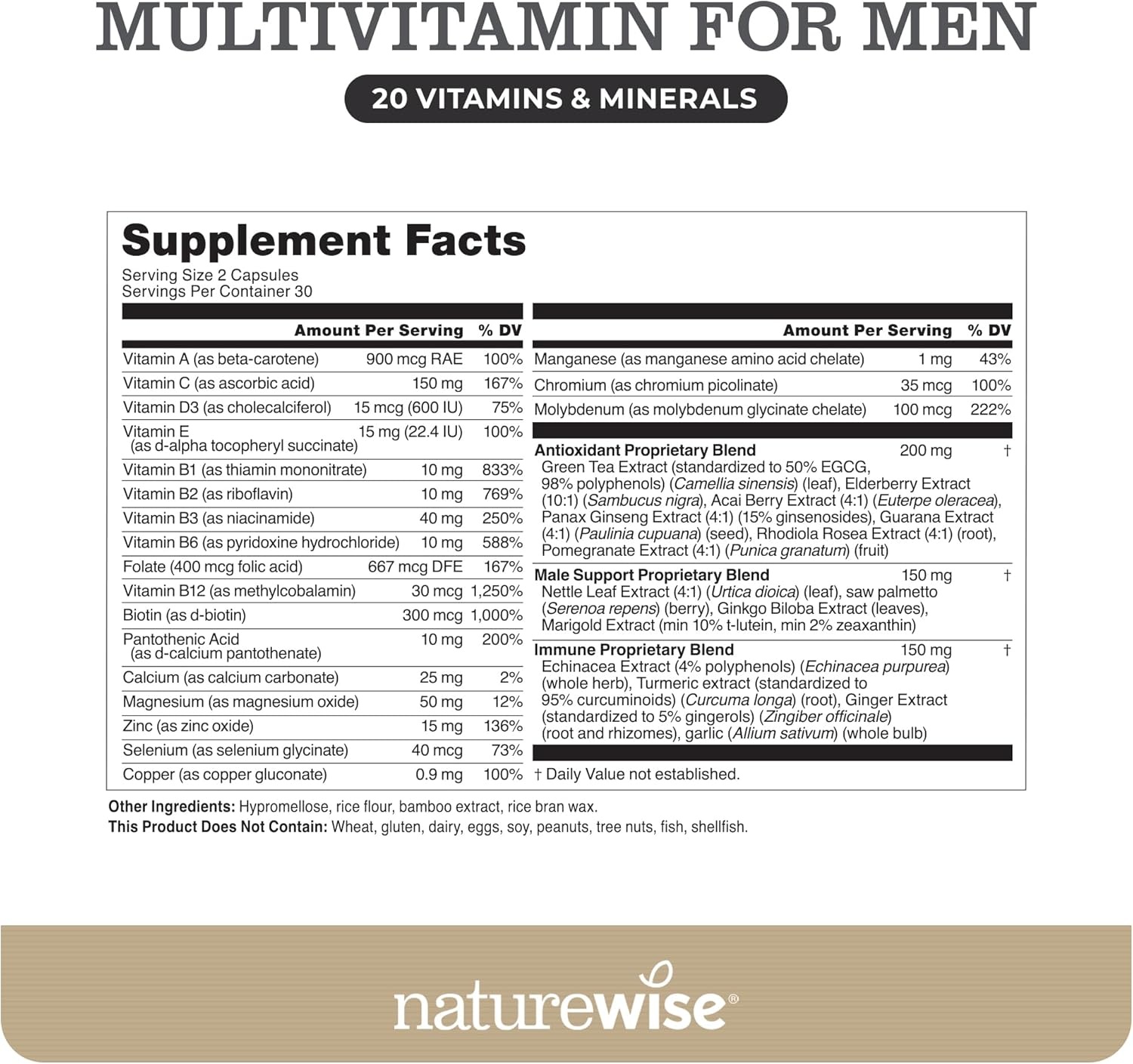 image:imageNatureWise Multivitamin for Men Daily Male Support Minerals amp Herbs for Energy Performance Immunity with Vitamin A C D BComplex Soy amp GlutenFree NonGMO 90 Capsules45Day SupplyUnflavored