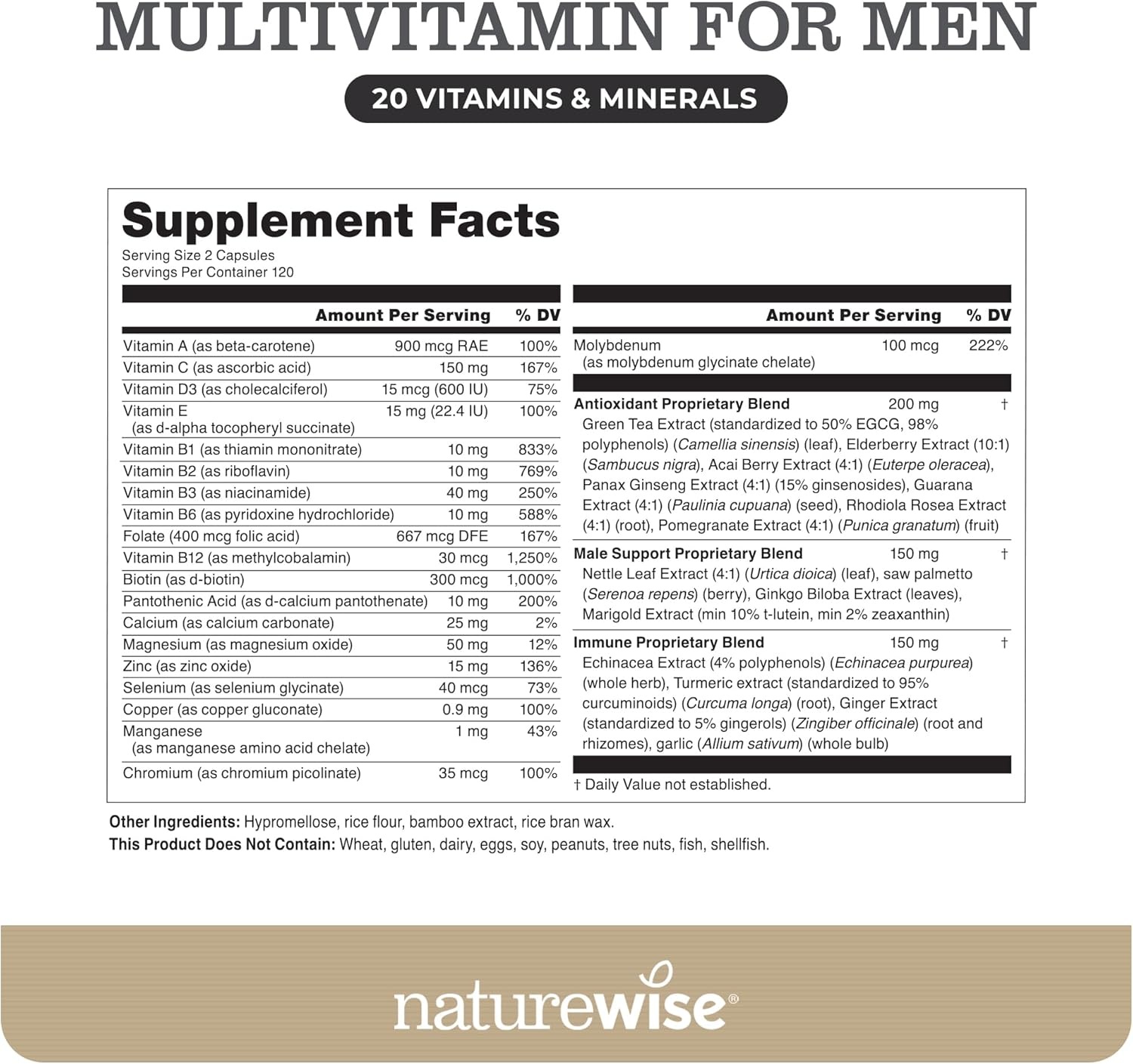 image:imageNatureWise Multivitamin for Men Daily Male Support Minerals amp Herbs for Energy Performance Immunity with Vitamin A C D BComplex Soy amp GlutenFree NonGMO 90 Capsules45Day SupplyUnflavored