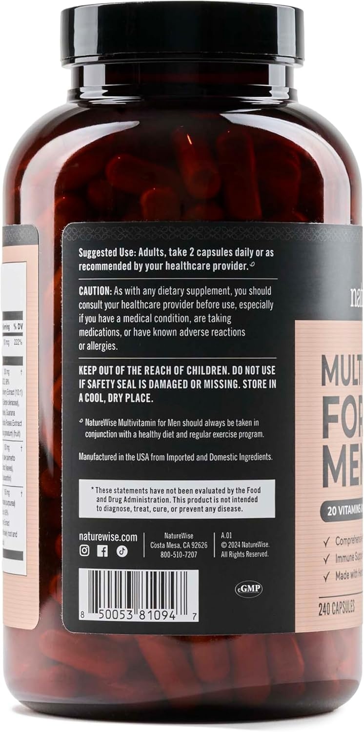 image:imageNatureWise Multivitamin for Men Daily Male Support Minerals amp Herbs for Energy Performance Immunity with Vitamin A C D BComplex Soy amp GlutenFree NonGMO 90 Capsules45Day SupplyUnflavored