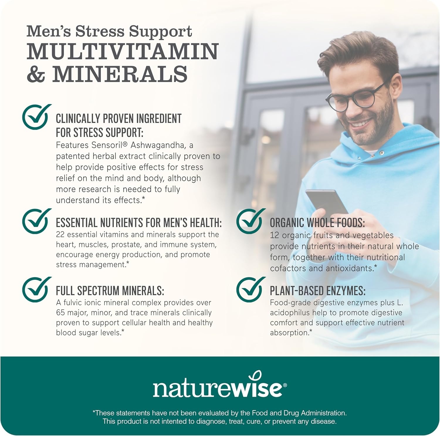 image:imageNatureWise Multivitamin for Men Stress Support Fulvic Ionic Minerals Probiotics for Immunity Male Health Digestion Whole Organic Foods Vegetarian NonGMO 60 Capsules1Month Supply