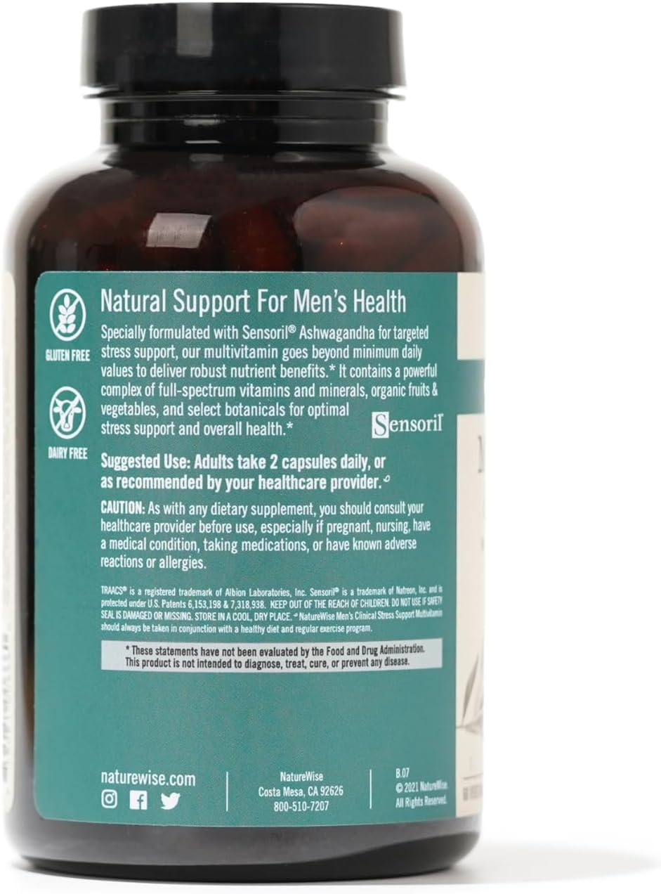 image:imageNatureWise Multivitamin for Men Stress Support Fulvic Ionic Minerals Probiotics for Immunity Male Health Digestion Whole Organic Foods Vegetarian NonGMO 60 Capsules1Month Supply