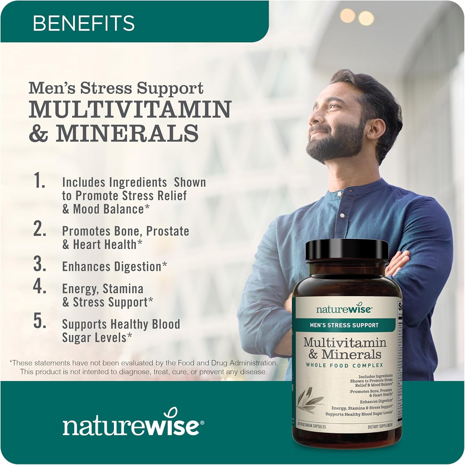 image:imageNatureWise Multivitamin for Men Stress Support Fulvic Ionic Minerals Probiotics for Immunity Male Health Digestion Whole Organic Foods Vegetarian NonGMO 60 Capsules1Month Supply