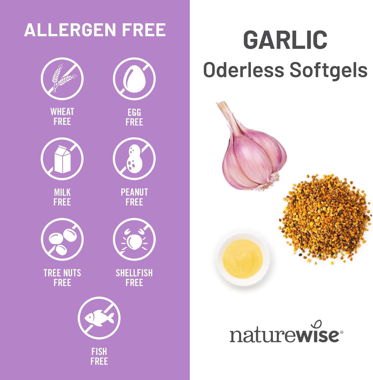 image:imageNatureWise Odorless Garlic Pills with Royal Bee Jelly amp Pollen Herbal Supplement for Heart Health Immune System Antioxidants Gluten Free NonGMO 60 Softgels 2Month Supply