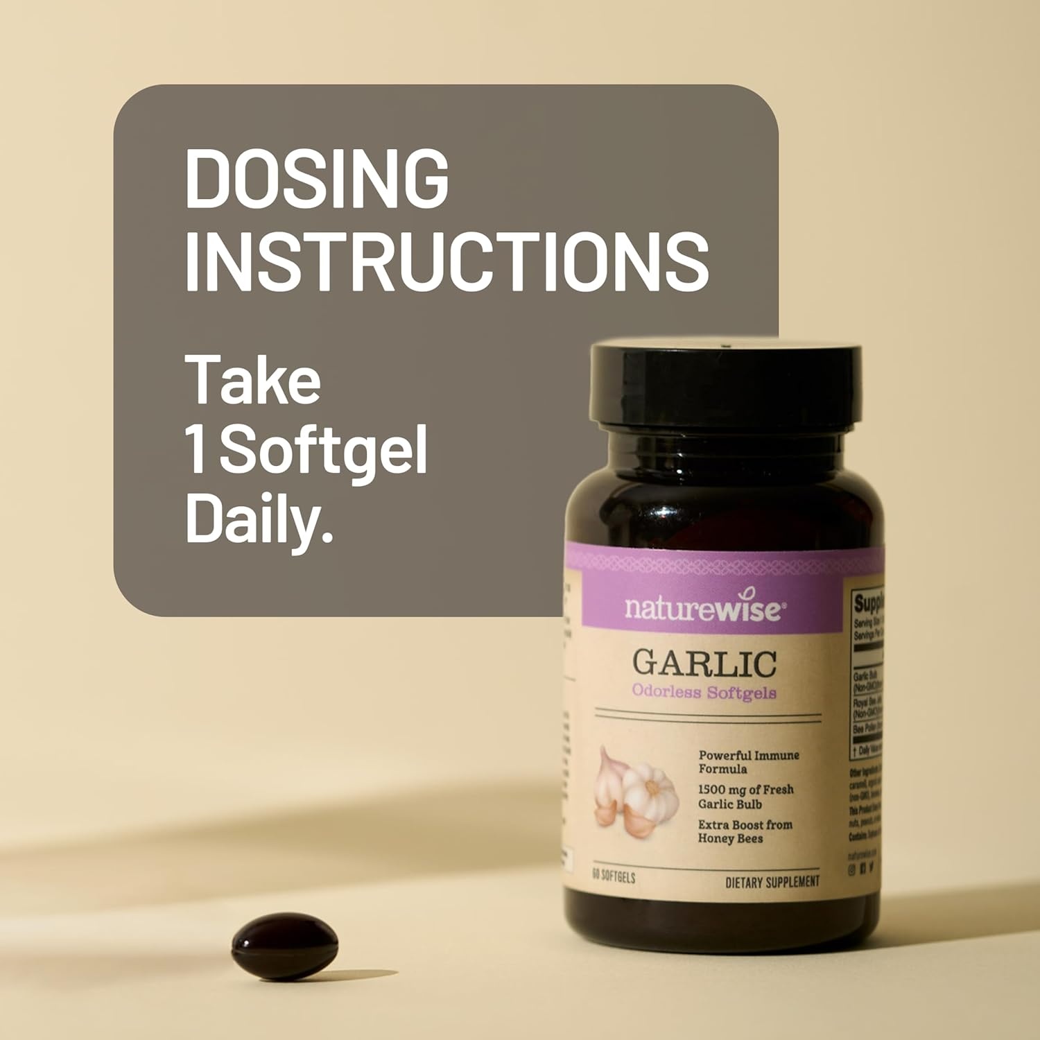 image:imageNatureWise Odorless Garlic Pills with Royal Bee Jelly amp Pollen Herbal Supplement for Heart Health Immune System Antioxidants Gluten Free NonGMO 60 Softgels 2Month Supply