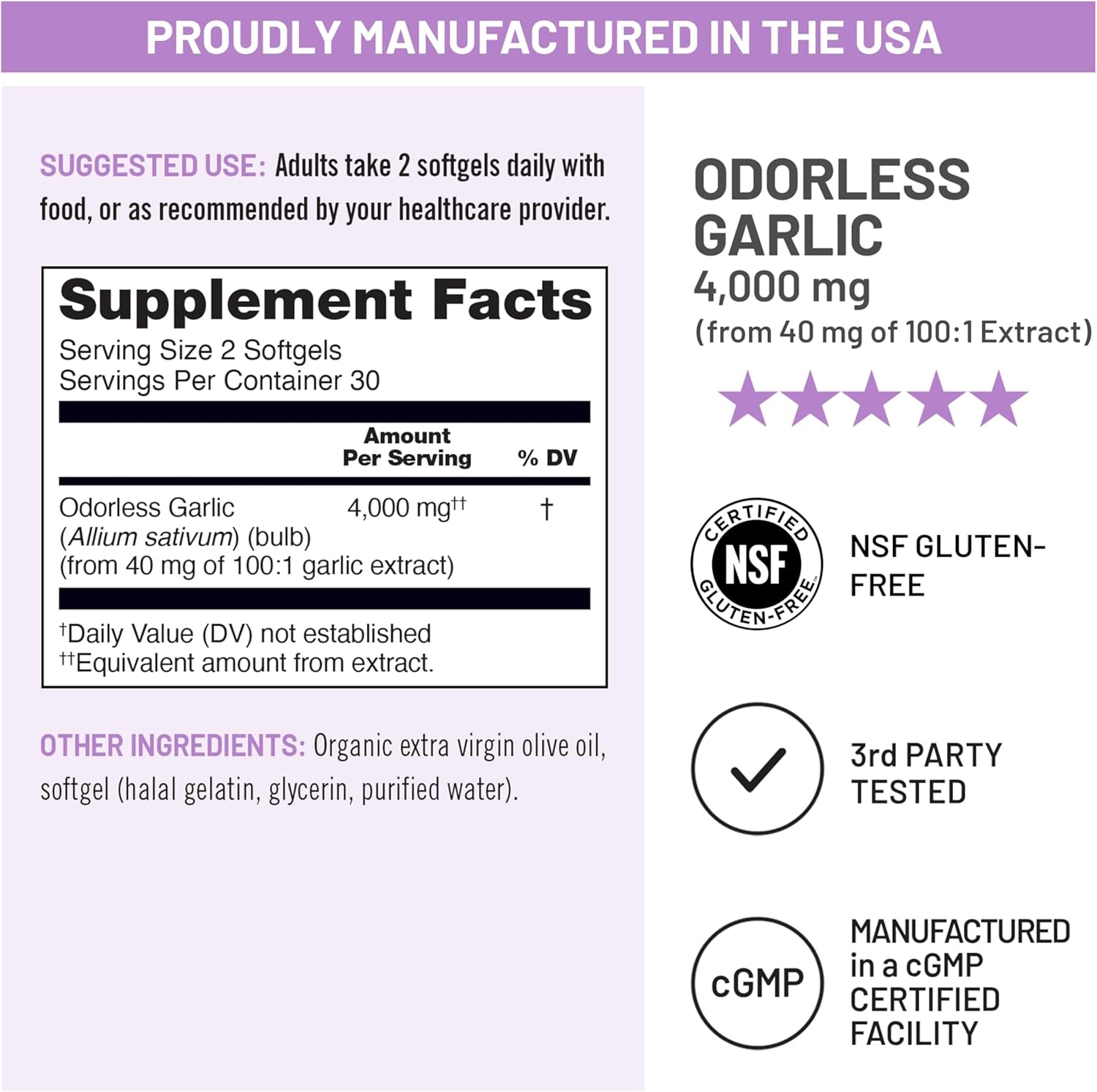 image:imageNatureWise Odorless Garlic Supplement 4000mg Ultra Potent 1001 Extract Healthy Cholesterol Formula Heart Health Support NonGMO Gluten Free with Halal Gelatin 60 Count30Day Supply60 Count Pack of 1