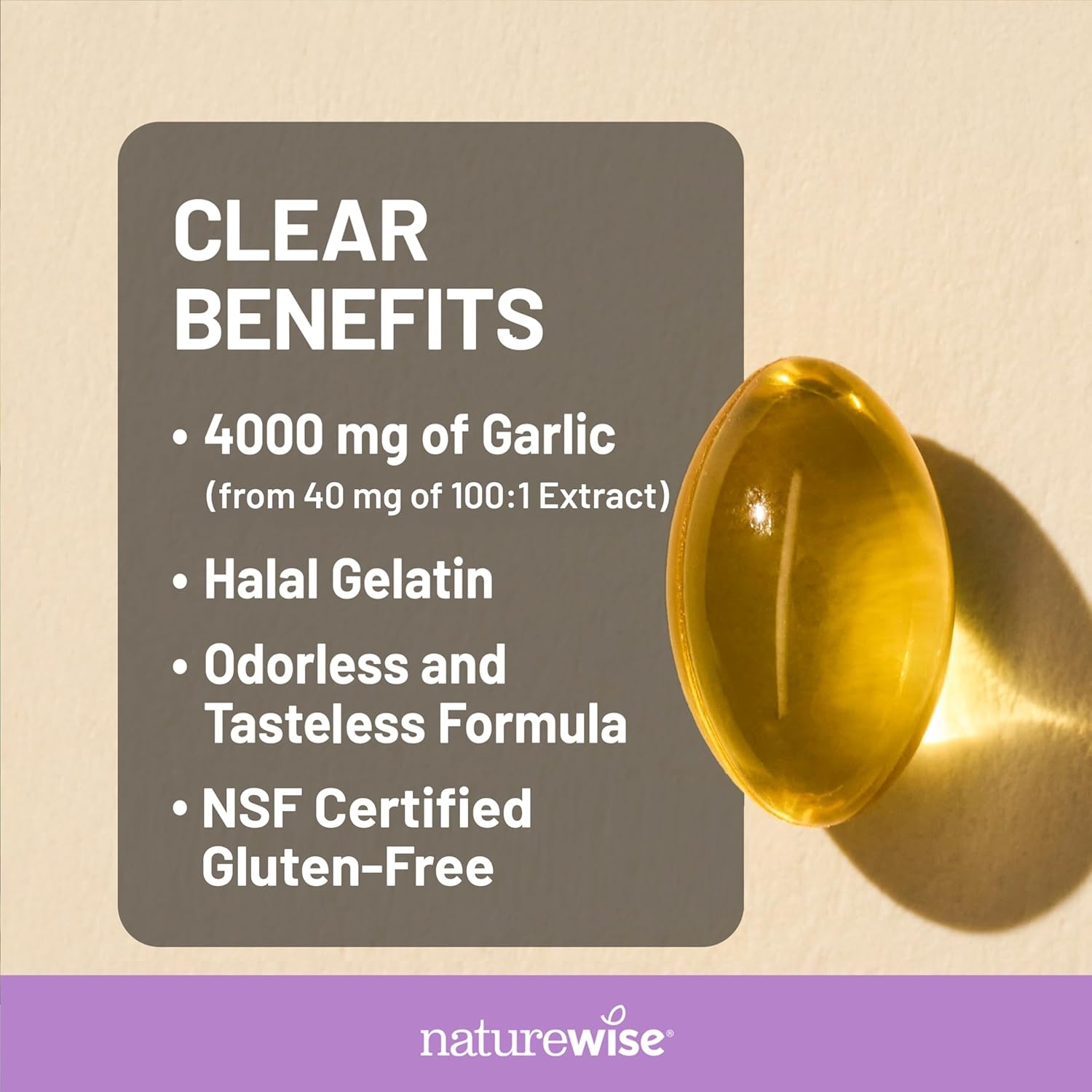 image:imageNatureWise Odorless Garlic Supplement 4000mg Ultra Potent 1001 Extract Healthy Cholesterol Formula Heart Health Support NonGMO Gluten Free with Halal Gelatin 60 Count30Day Supply180 Count Pack of 1