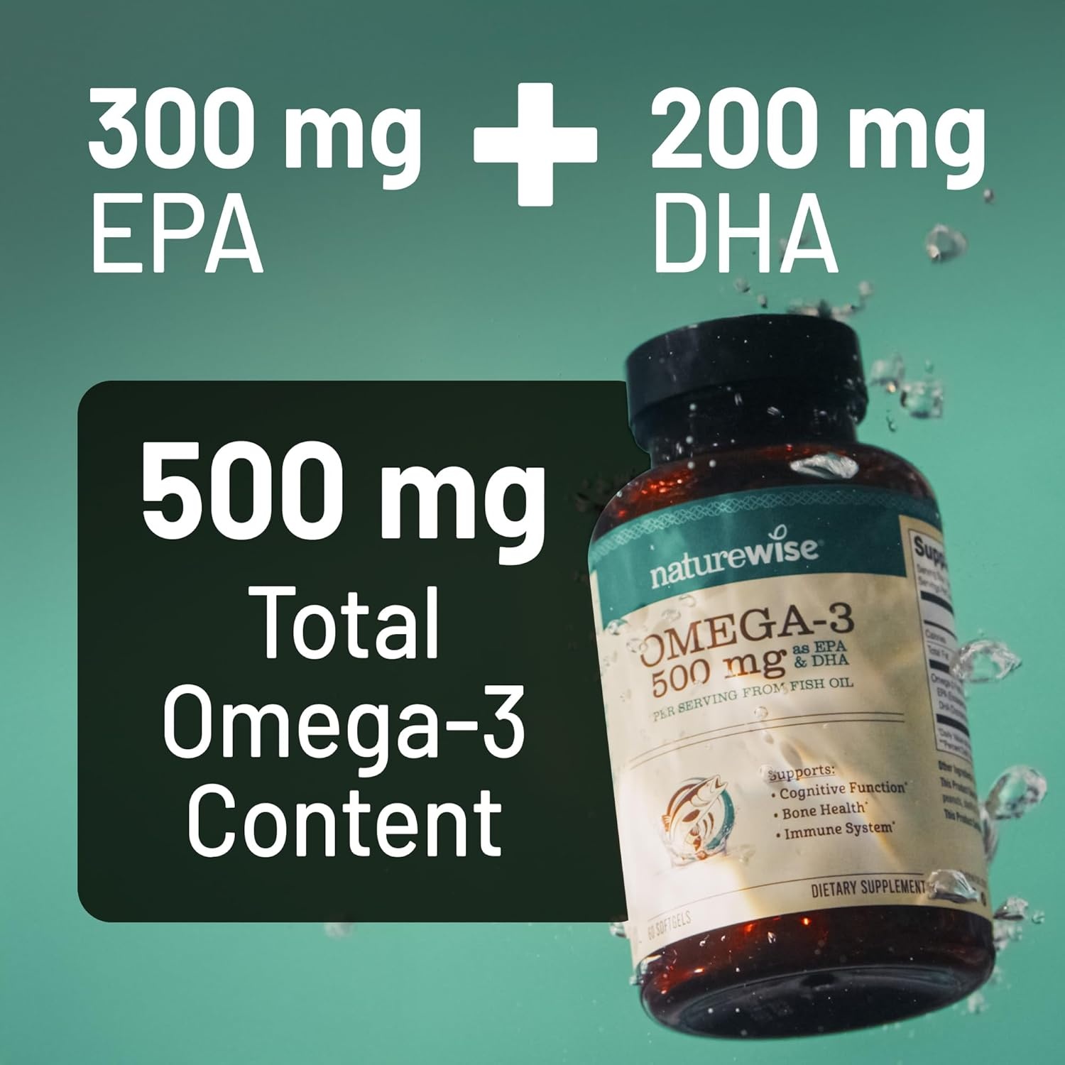 image:imageNatureWise Omega 3 Fish Oil 500mg Omega 3 per Serving 300mg EPA amp 200mg DHA Sustainably Sourced for Purity Lemon Flavored Burpless Gluten amp Soy Free NonGMO 60 Softgels2Month Supply180 Count Pack of 1