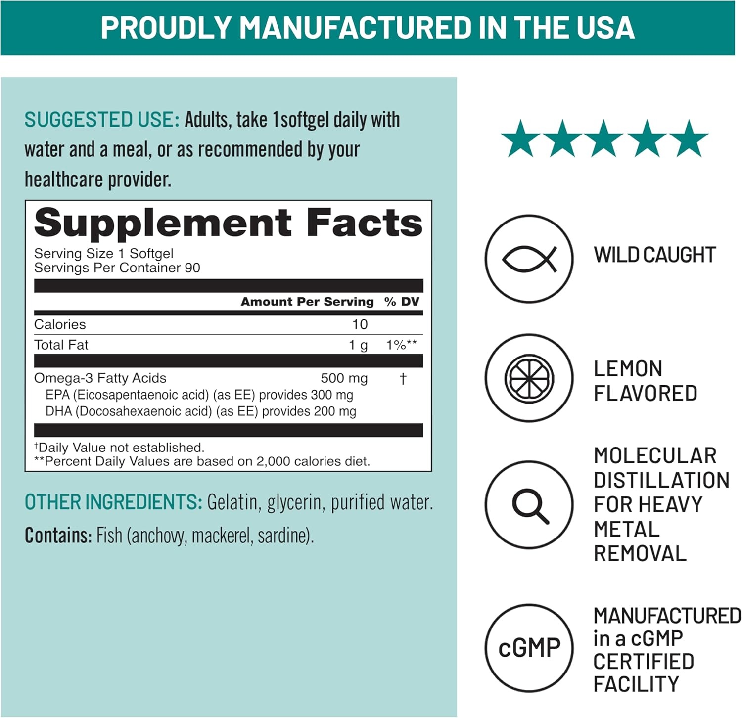 image:imageNatureWise Omega 3 Fish Oil 500mg Omega 3 per Serving 300mg EPA amp 200mg DHA Sustainably Sourced for Purity Lemon Flavored Burpless Gluten amp Soy Free NonGMO 60 Softgels2Month Supply90 Count Pack of 1