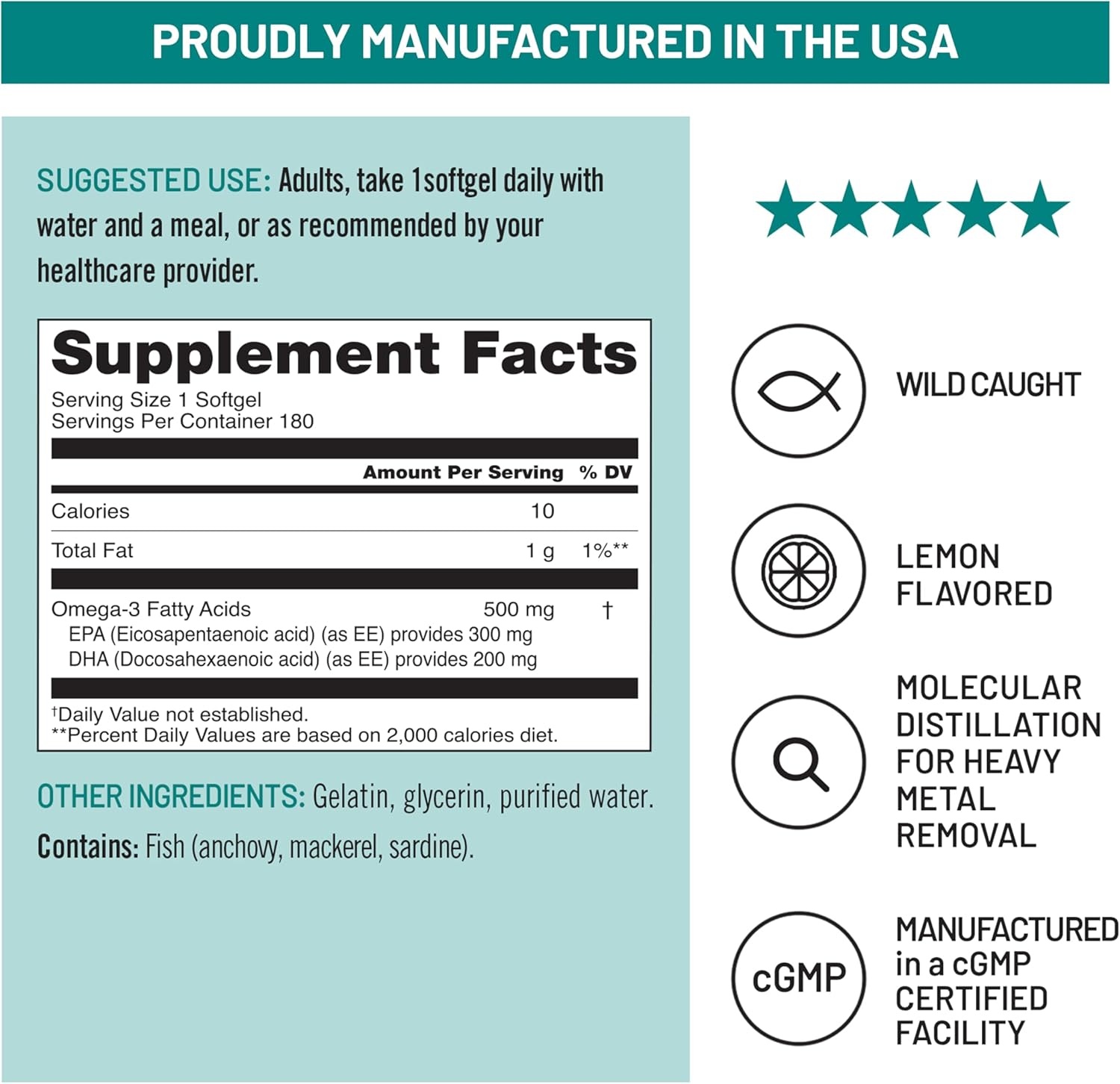 image:imageNatureWise Omega 3 Fish Oil 500mg Omega 3 per Serving 300mg EPA amp 200mg DHA Sustainably Sourced for Purity Lemon Flavored Burpless Gluten amp Soy Free NonGMO 60 Softgels2Month Supply180 Count Pack of 1