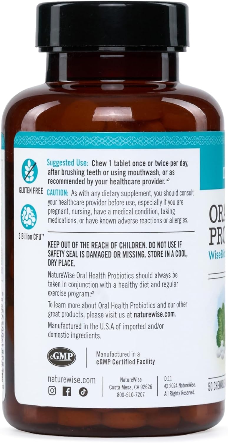 image:imageNatureWise Oral Probiotics for Mouth Bad Breath Chewable SugarFree Mint Lactobacillus reuteri Chewable Oral Probiotics For Kids amp Adults NonGMO USA Manufactured 60 Count60Day Supply60 Count Pack of 2