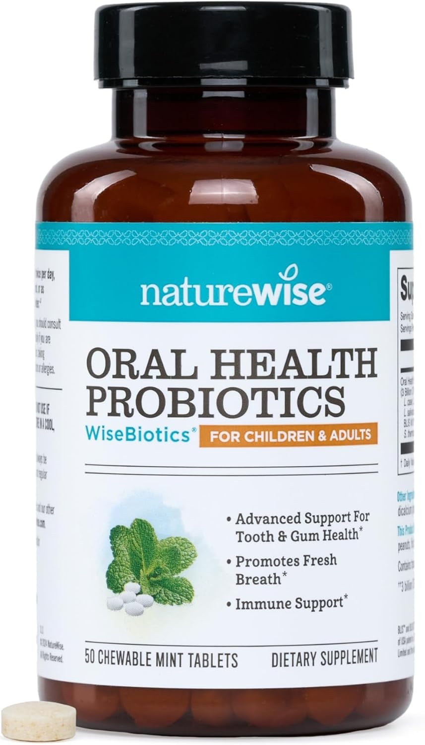 image:imageNatureWise Oral Probiotics for Mouth Bad Breath Chewable SugarFree Mint Lactobacillus reuteri Chewable Oral Probiotics For Kids amp Adults NonGMO USA Manufactured 60 Count60Day Supply60 Count Pack of 2