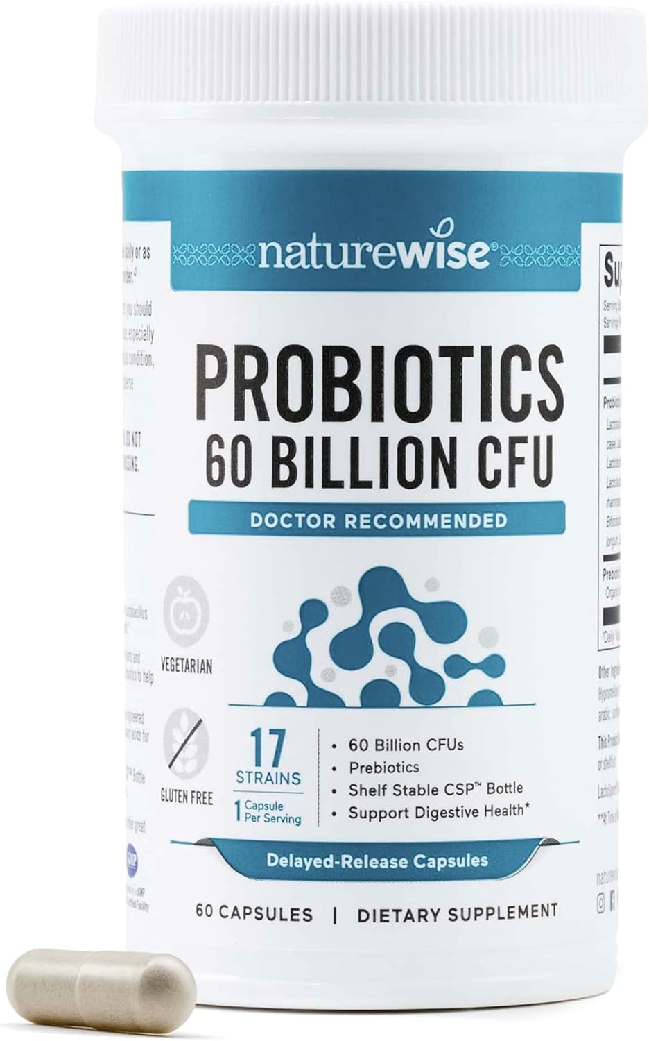 image:imageNatureWise Probiotics 70 Billion CFU 17 Strains Organic Prebiotics Immune Digestive amp Gut Health Support for Women amp Men Vegetarian GlutenFree NonGMO 30 Capsules1Month Supply60 BILLION CFU