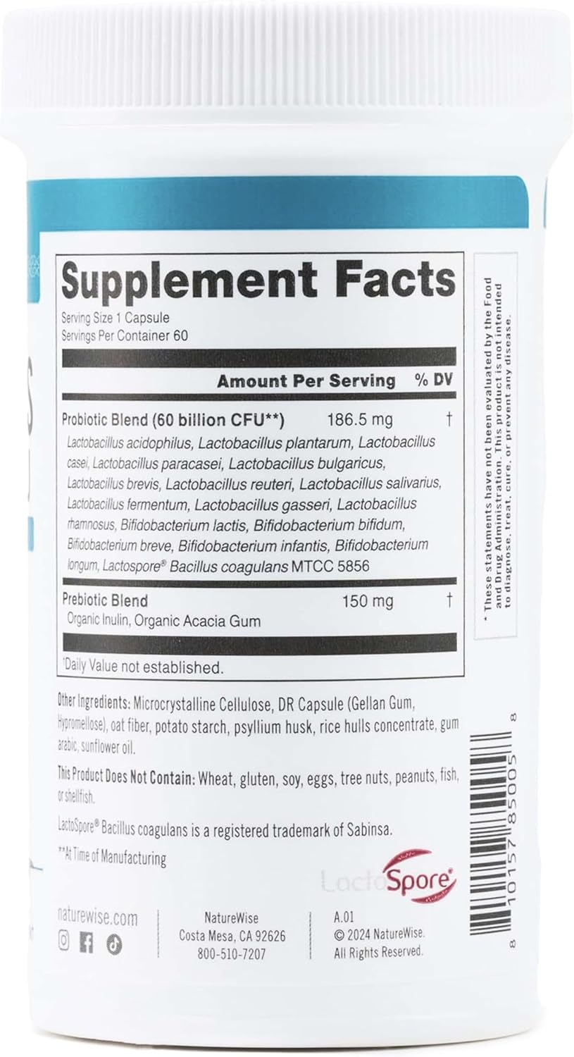 image:imageNatureWise Probiotics 70 Billion CFU 17 Strains Organic Prebiotics Immune Digestive amp Gut Health Support for Women amp Men Vegetarian GlutenFree NonGMO 30 Capsules1Month Supply60 BILLION CFU