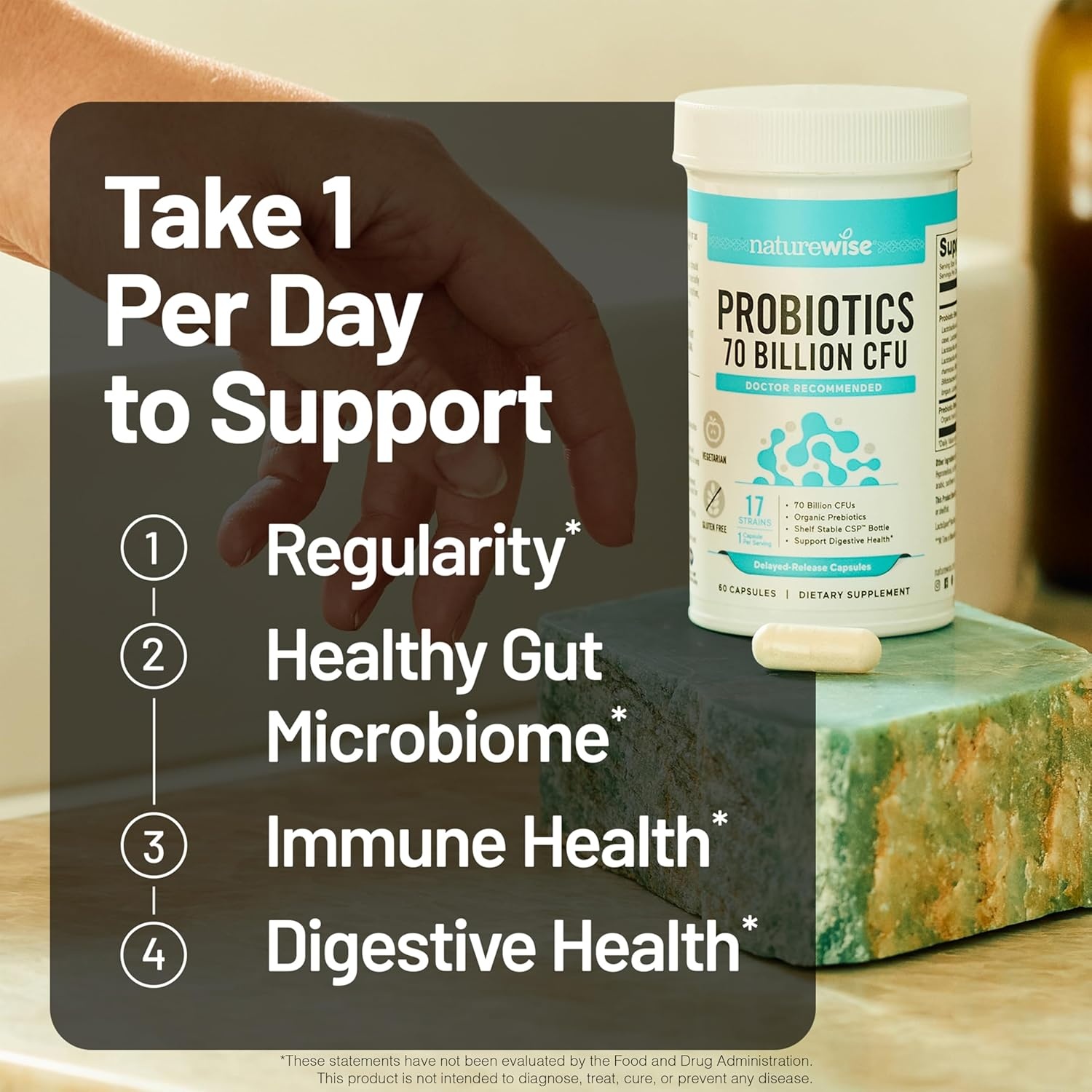 image:imageNatureWise Probiotics 70 Billion CFU 17 Strains Organic Prebiotics Immune Digestive amp Gut Health Support for Women amp Men Vegetarian GlutenFree NonGMO 30 Capsules1Month Supply70 BILLION CFU
