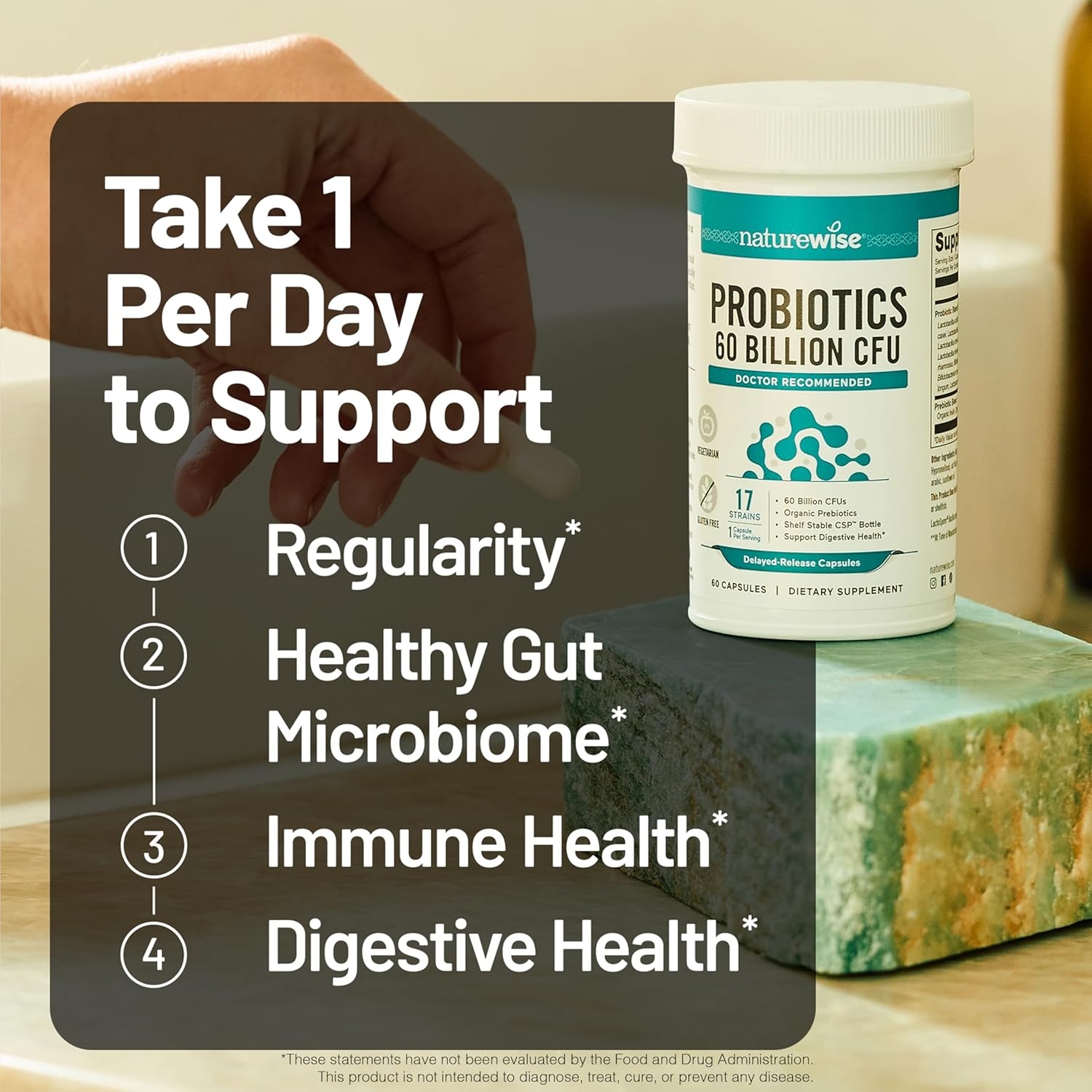 image:imageNatureWise Probiotics 70 Billion CFU 17 Strains Organic Prebiotics Immune Digestive amp Gut Health Support for Women amp Men Vegetarian GlutenFree NonGMO 30 Capsules1Month Supply60 BILLION CFU