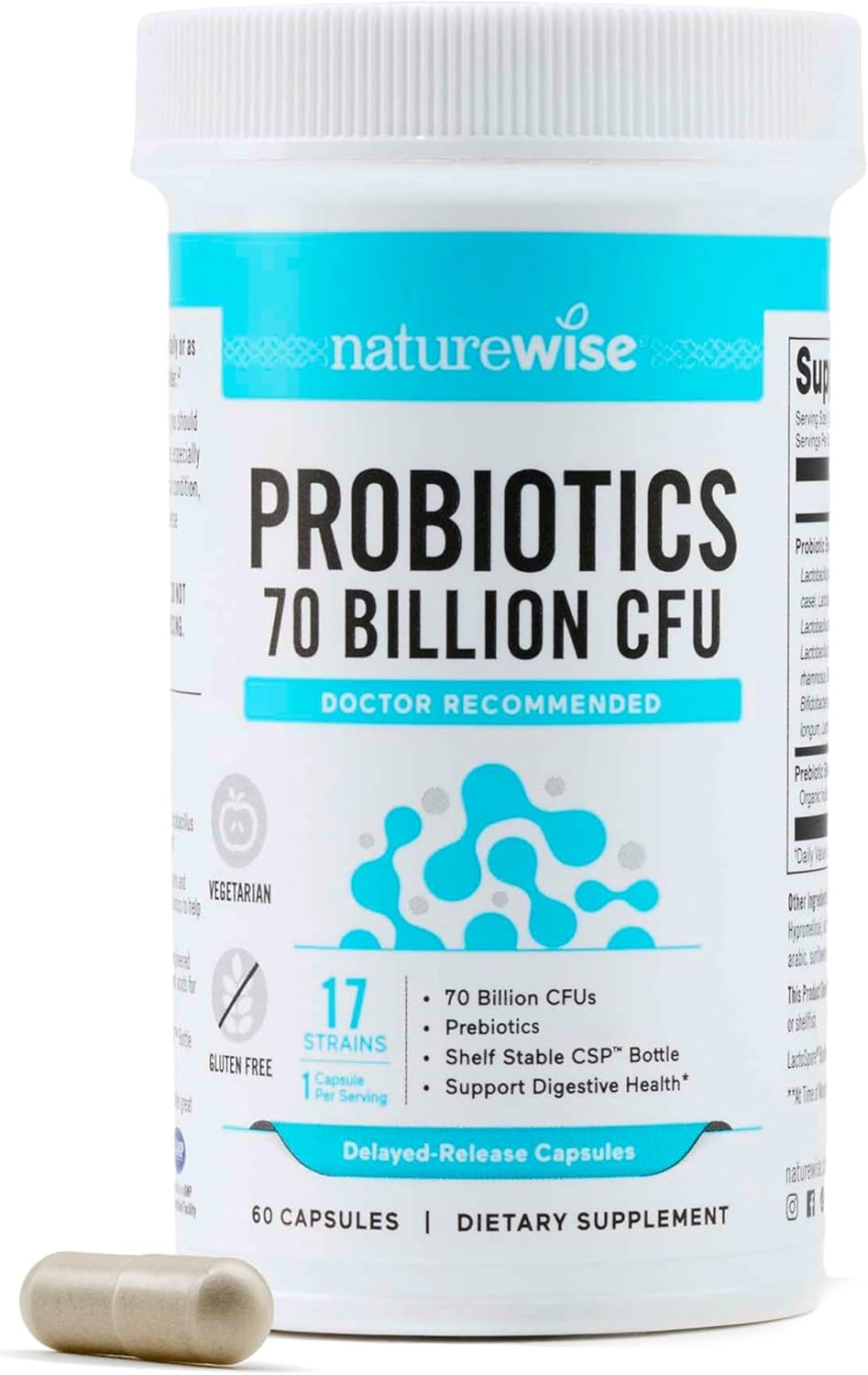 image:imageNatureWise Probiotics 70 Billion CFU 17 Strains Organic Prebiotics Immune Digestive amp Gut Health Support for Women amp Men Vegetarian GlutenFree NonGMO 30 Capsules1Month Supply70 BILLION CFU