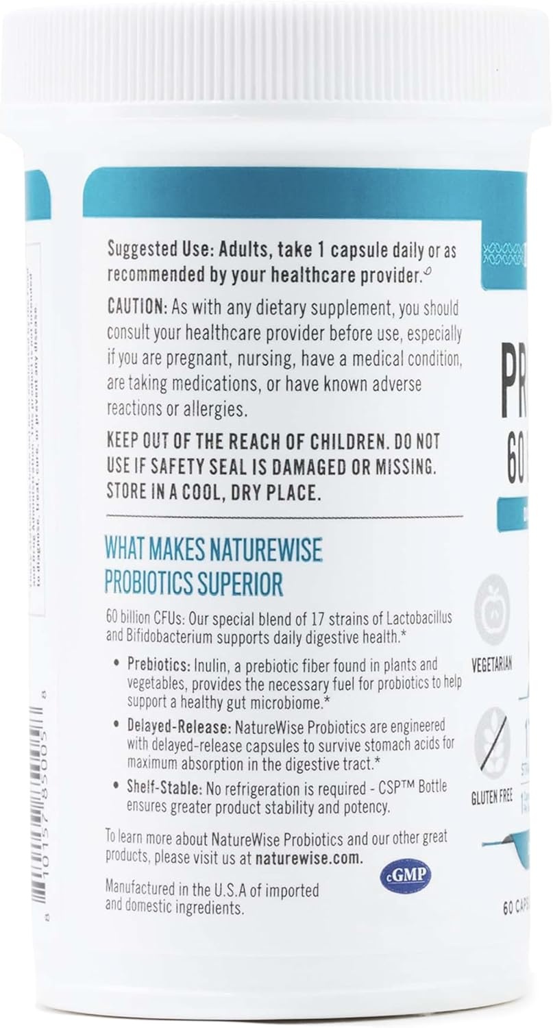 image:imageNatureWise Probiotics 70 Billion CFU 17 Strains Organic Prebiotics Immune Digestive amp Gut Health Support for Women amp Men Vegetarian GlutenFree NonGMO 30 Capsules1Month Supply60 BILLION CFU