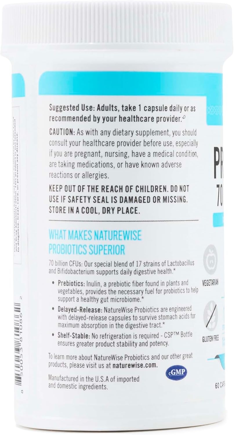 image:imageNatureWise Probiotics 70 Billion CFU 17 Strains Organic Prebiotics Immune Digestive amp Gut Health Support for Women amp Men Vegetarian GlutenFree NonGMO 30 Capsules1Month Supply70 BILLION CFU
