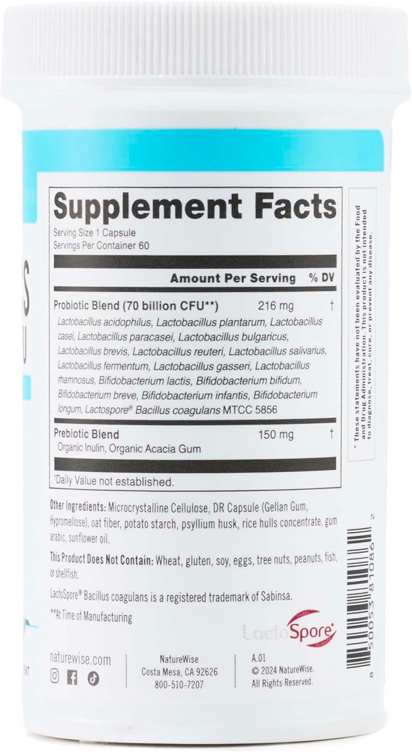 image:imageNatureWise Probiotics 70 Billion CFU 17 Strains Organic Prebiotics Immune Digestive amp Gut Health Support for Women amp Men Vegetarian GlutenFree NonGMO 30 Capsules1Month Supply70 BILLION CFU