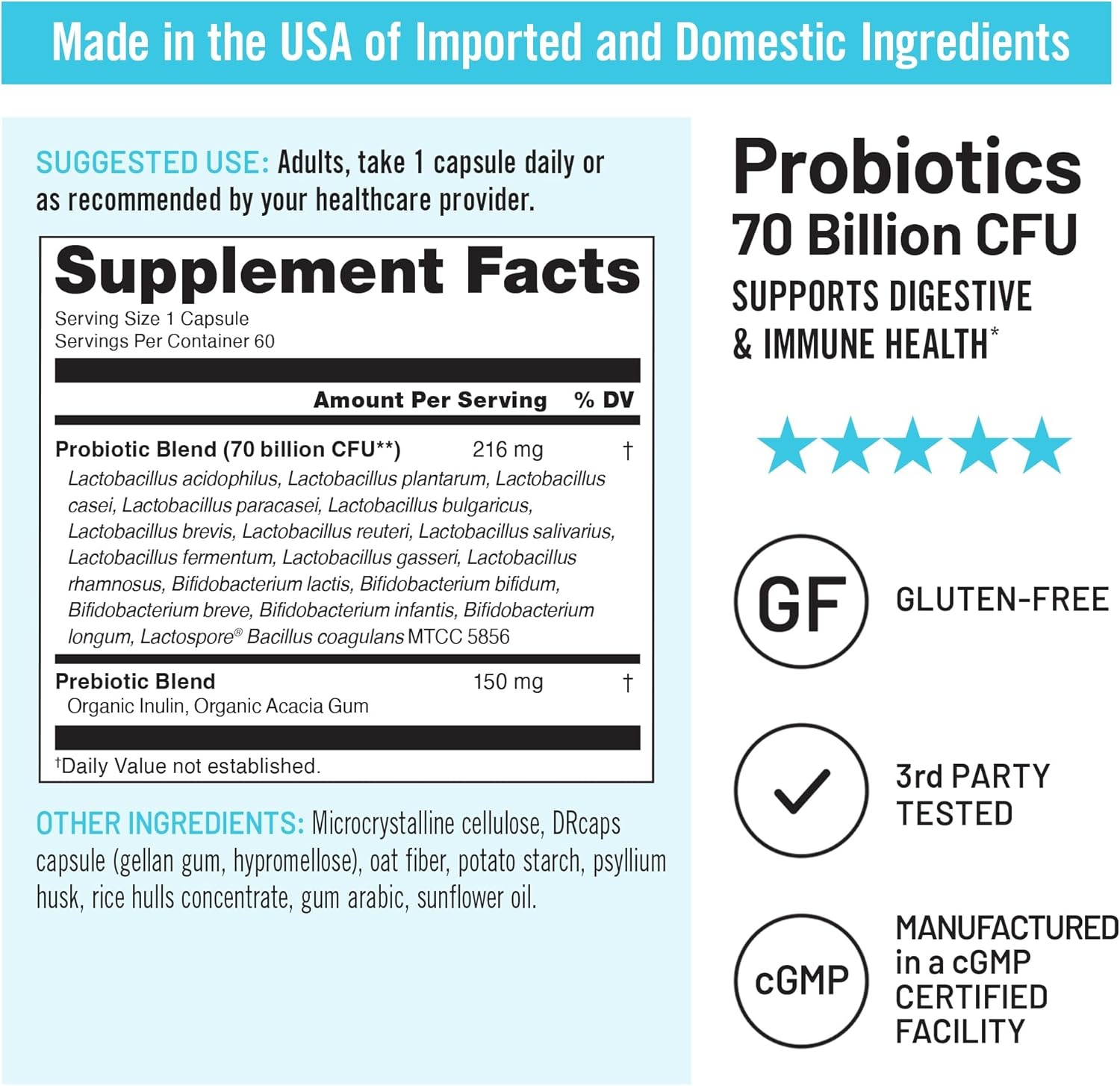 image:imageNatureWise Probiotics 70 Billion CFU 17 Strains Organic Prebiotics Immune Digestive amp Gut Health Support for Women amp Men Vegetarian GlutenFree NonGMO 30 Capsules1Month Supply70 BILLION CFU