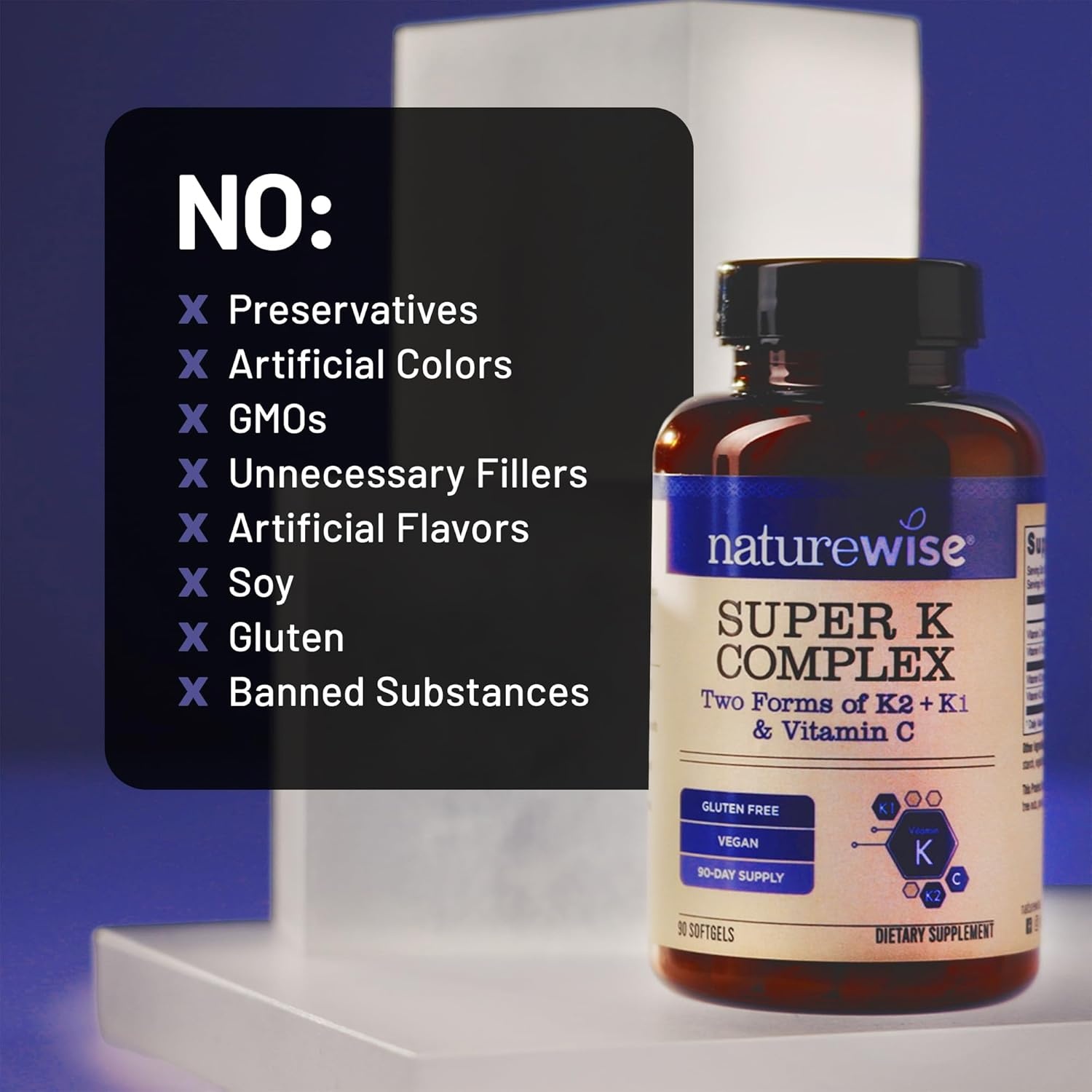 image:imageNatureWise Super K Complex Vitamin K2 K1 C Vegan K2 Vitamin Supplement for Heart Bone Health Support NonGMO Gluten Free USA Manufactured 90 Softgels90 Day Supply