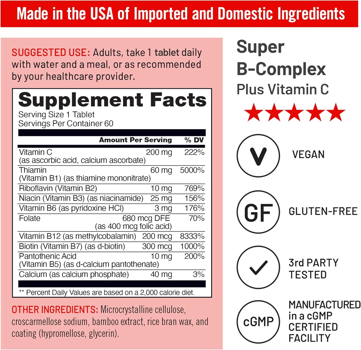 image:imageNatureWise Super Vitamin B Complex for Women and Men with Vitamin C Folic Acid Biotin B1 B2 B3 B6 B12 Support Cellular Energy amp Mental Clarity Vegan Gluten amp Dairy Free NonGMO 60 Tablets