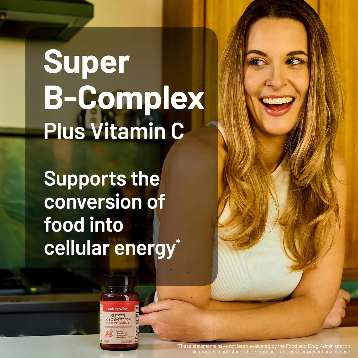 image:imageNatureWise Super Vitamin B Complex for Women and Men with Vitamin C Folic Acid Biotin B1 B2 B3 B6 B12 Support Cellular Energy amp Mental Clarity Vegan Gluten amp Dairy Free NonGMO 60 Tablets