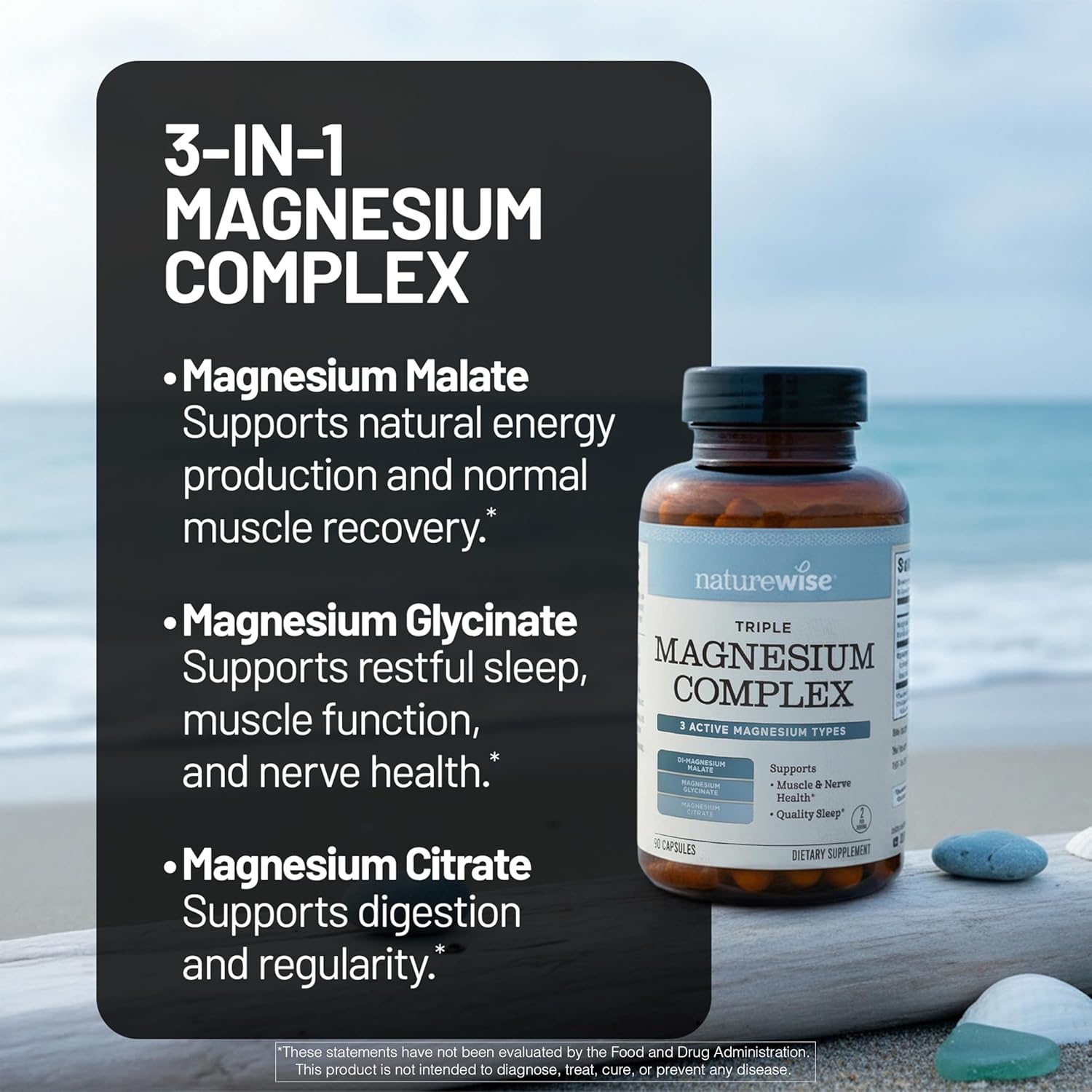 image:imageNatureWise Triple Magnesium Complex Chelated High Absorption Magnesium Glycinate Malate Citrate for Muscle Nerve amp Sleep Support Vegan 90 Capsules