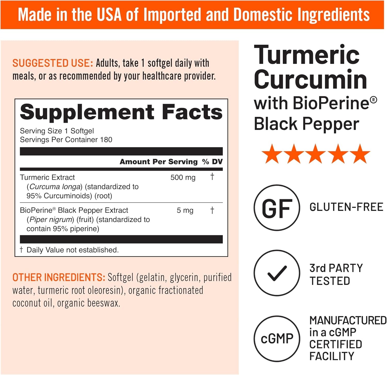 image:imageNatureWise Turmeric Curcumin 500mg with Black Pepper Softgels Extra Strength Enhanced Absorption 95 Curcuminoids amp BioPerine for Immune Support GlutenFree NonGMO 30 Count1Month Supply180 Count Pack of 1