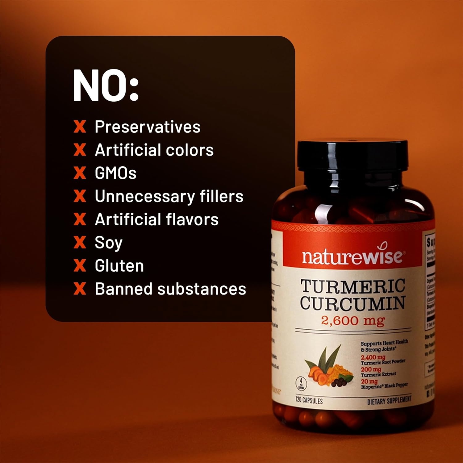 image:imageNatureWise Turmeric Curcumin with Black Pepper 2600mg Ultra Absorption Turmeric Curcumin Supplement BioPerine NaturallySourced Vegan NonGMO USA Manufactured 120 Capsules30Day Supply