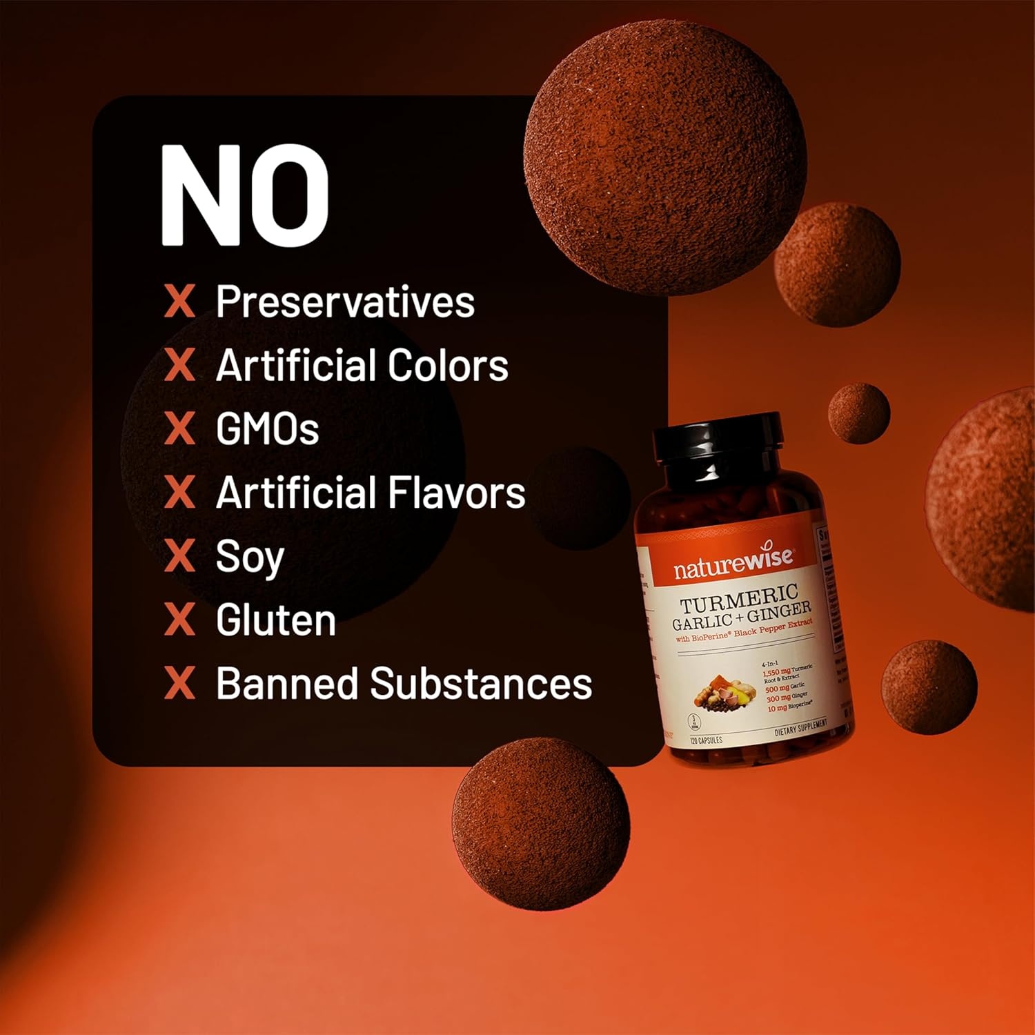 image:imageNatureWise Turmeric Garlic Ginger BioPerine Black Pepper Extract 4 in 1 Turmeric Supplement for Support for Mobility amp Digestion Extra Strength US Manufactured 120 Capsules40Day Supply
