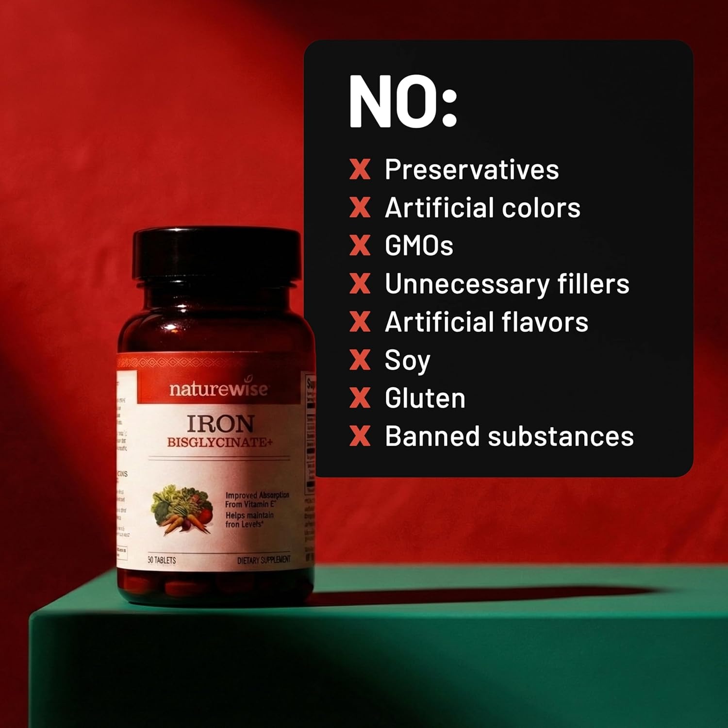 image:imageNatureWise Vegan Iron Supplement for Women amp Men Gentle on Stomach High Absorption Coated Iron Bisglycinate Tablets Vitamin C Methyl B12 Folate amp Organic Food Blend 30 Tablets30Day SupplyUnflavored