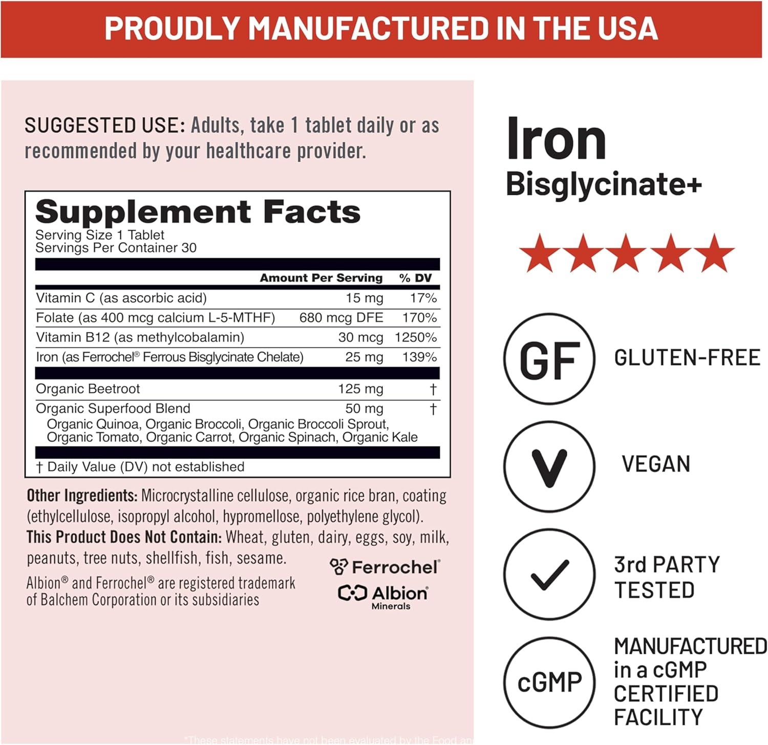 image:imageNatureWise Vegan Iron Supplement for Women amp Men Gentle on Stomach High Absorption Coated Iron Bisglycinate Tablets Vitamin C Methyl B12 Folate amp Organic Food Blend 30 Tablets30Day SupplyUnflavored