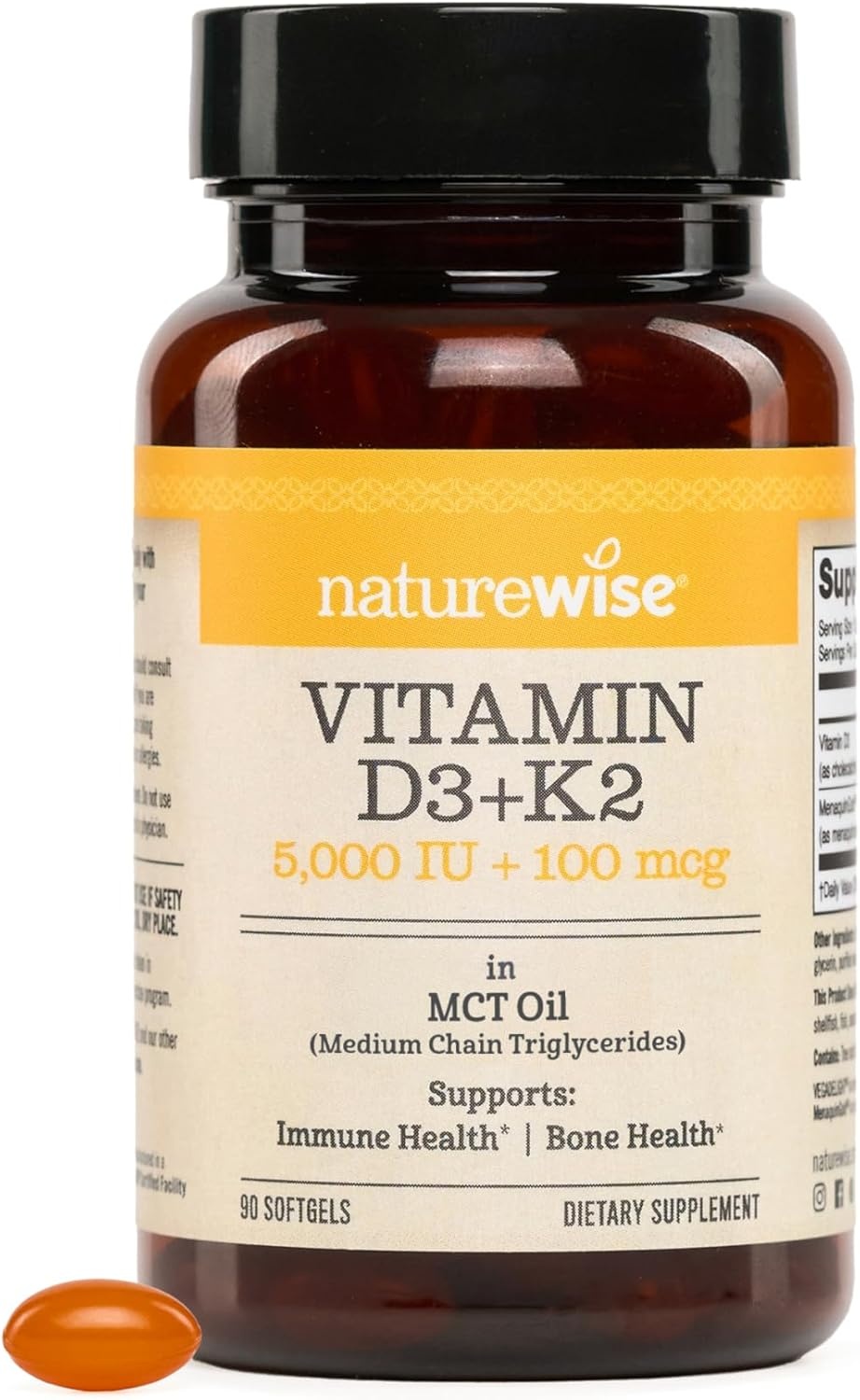 image:imageNatureWise Vegan Vitamin D3 K2 in Organic Coconut MCT Oil Natural D3 10000IU Natural K2 200mcg High Absorption Bone Support NonGMO USA Manufactured 30 Softgels30Day Supply5000IU
