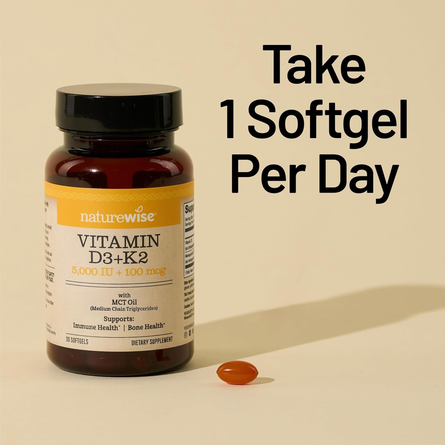 image:imageNatureWise Vegan Vitamin D3 K2 in Organic Coconut MCT Oil Natural D3 10000IU Natural K2 200mcg High Absorption Bone Support NonGMO USA Manufactured 30 Softgels30Day Supply5000IU