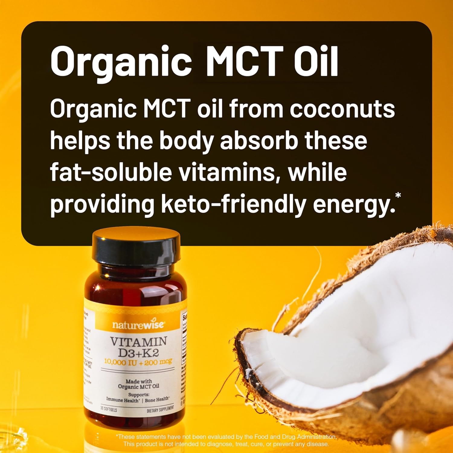 image:imageNatureWise Vegan Vitamin D3 K2 in Organic Coconut MCT Oil Natural D3 10000IU Natural K2 200mcg High Absorption Bone Support NonGMO USA Manufactured 30 Softgels30Day Supply10000IU